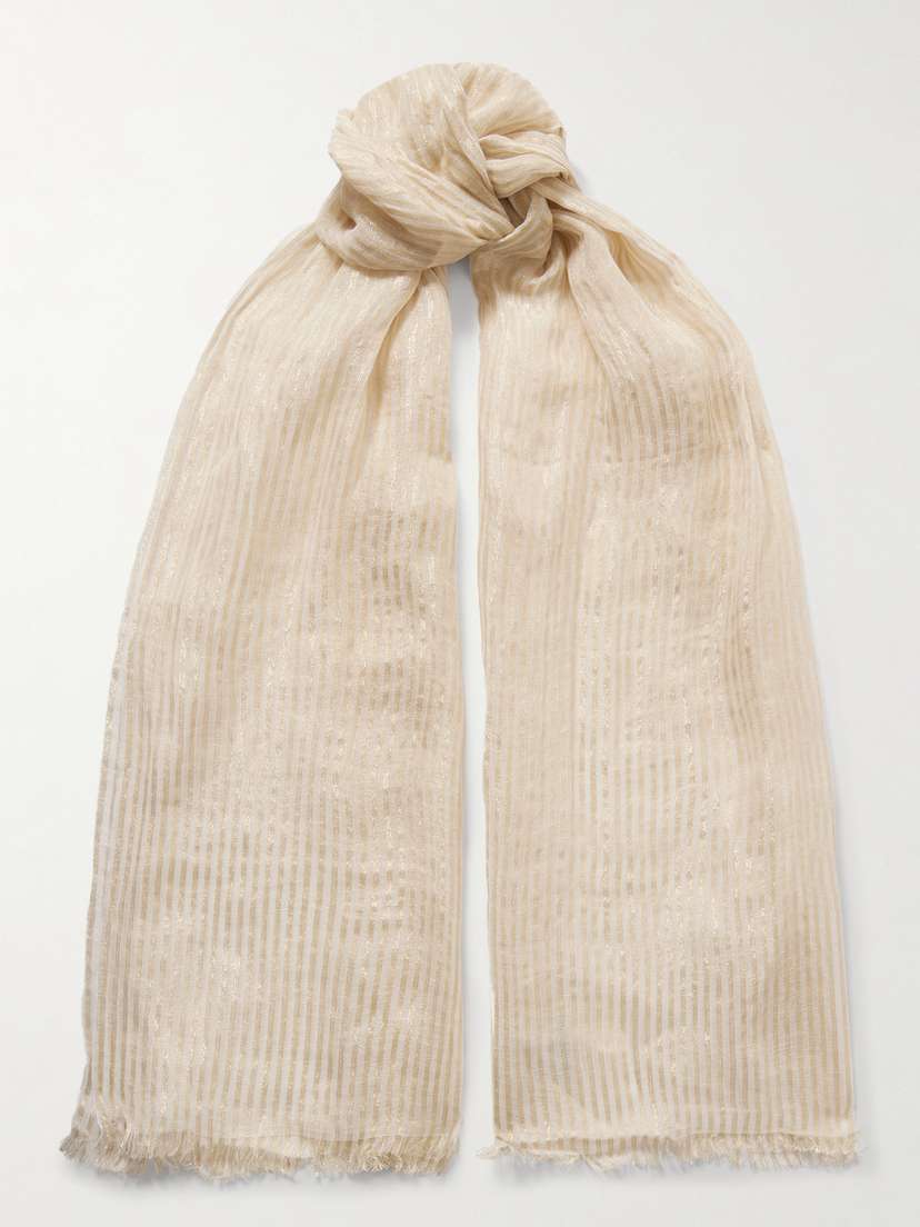 Brunello Cucinelli Metallic Linen-blend Jacquard Scarf