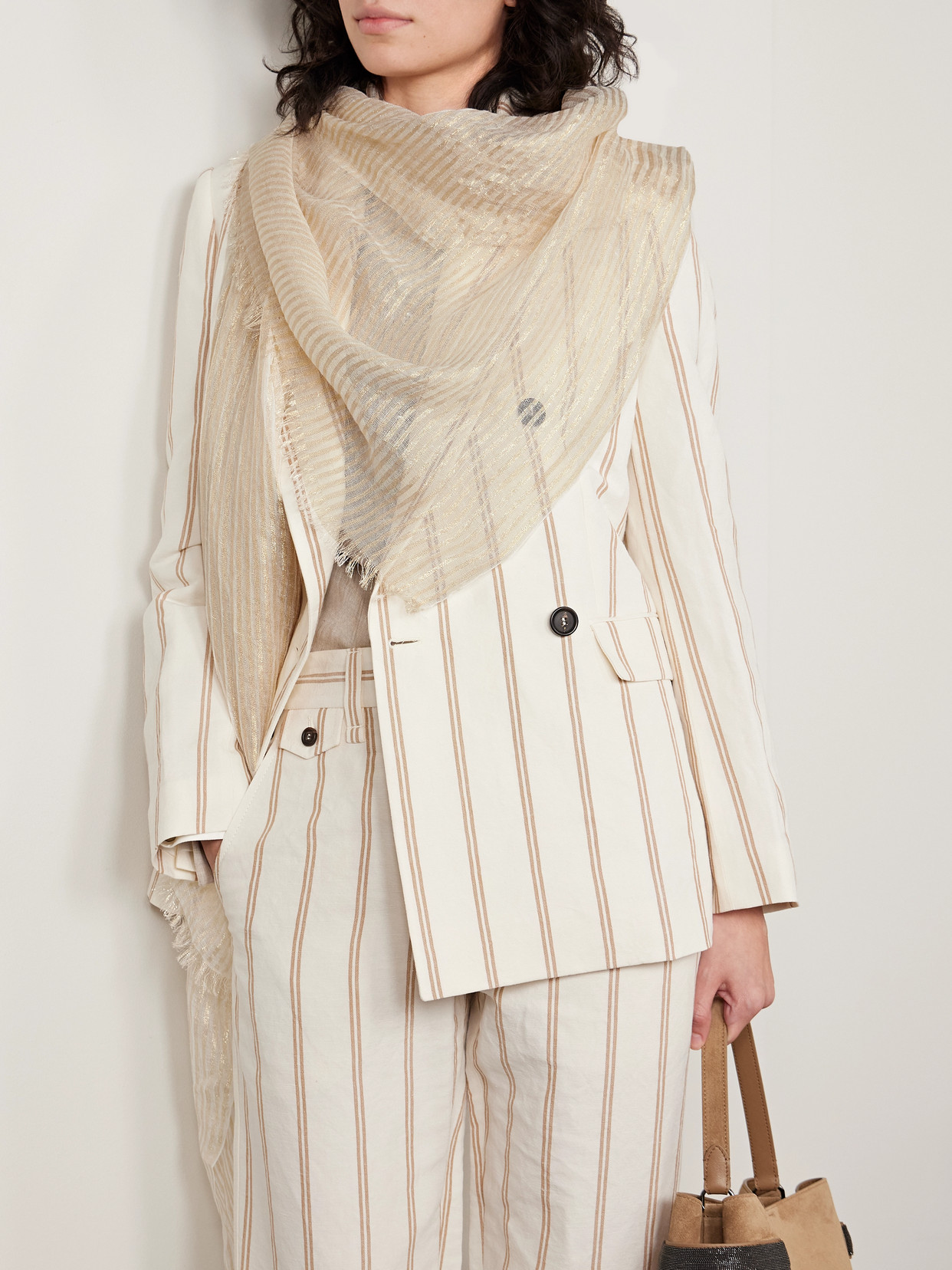 Brunello Cucinelli Metallic Linen-blend Jacquard Scarf