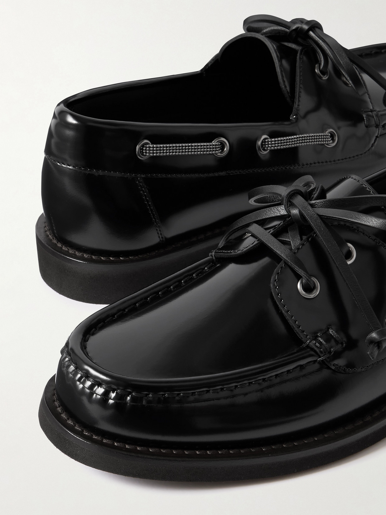 Brunello Cucinelli Embellished Polished-leather Boat Shoes