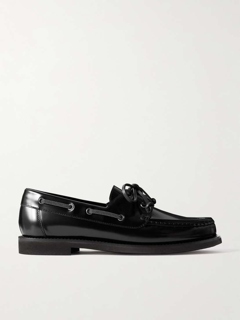 Brunello Cucinelli Embellished Polished-leather Boat Shoes