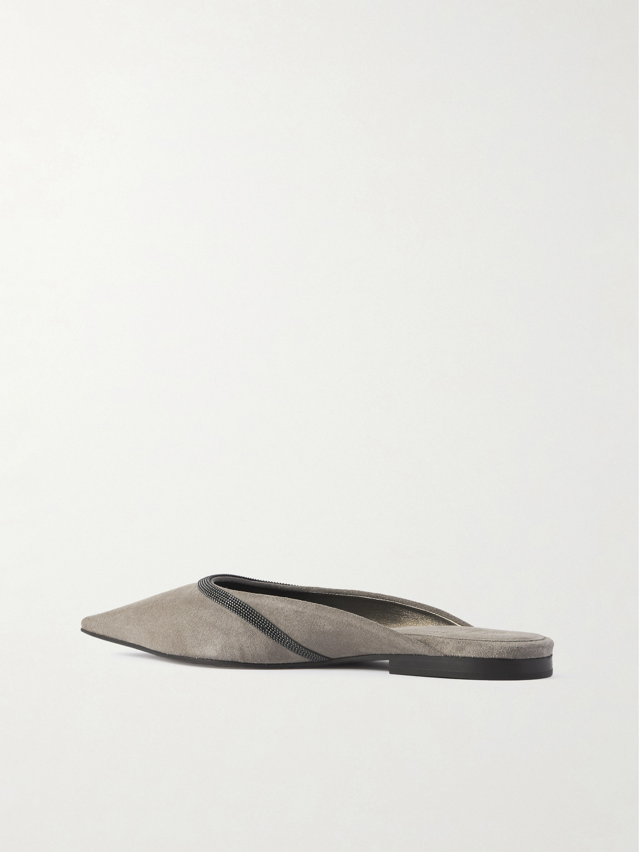 Brunello Cucinelli Bead-embellished Suede Sandals In Gray