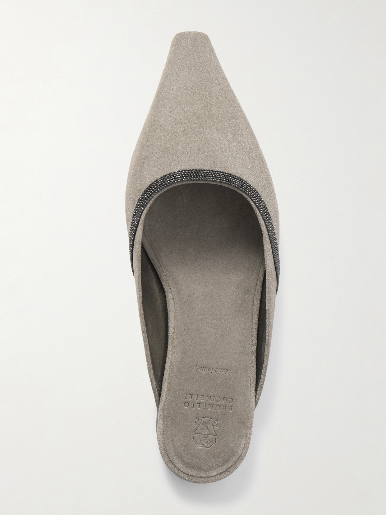 Brunello Cucinelli Bead-embellished Suede Sandals In Gray