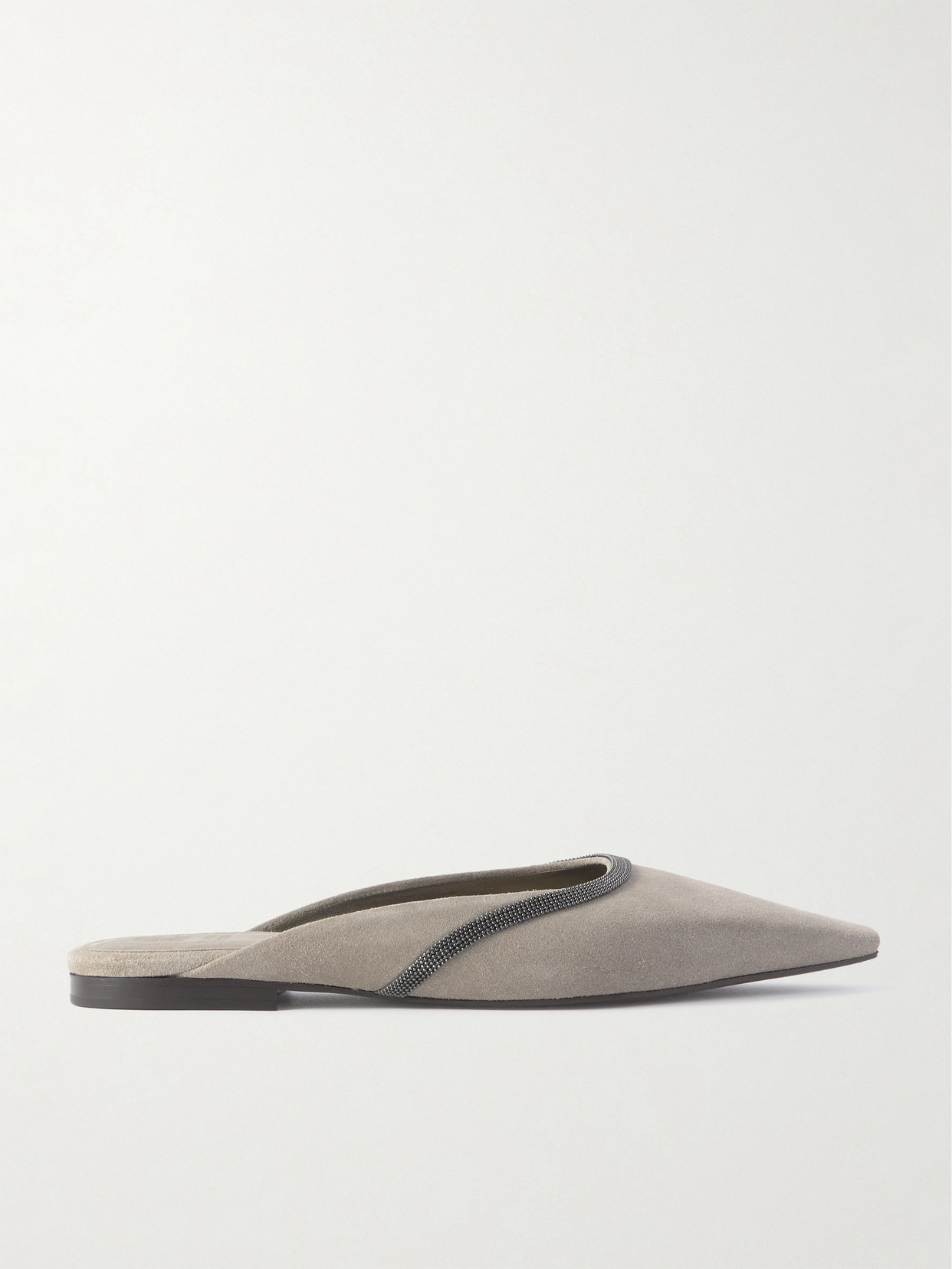 Brunello Cucinelli Bead-embellished Suede Sandals In Gray