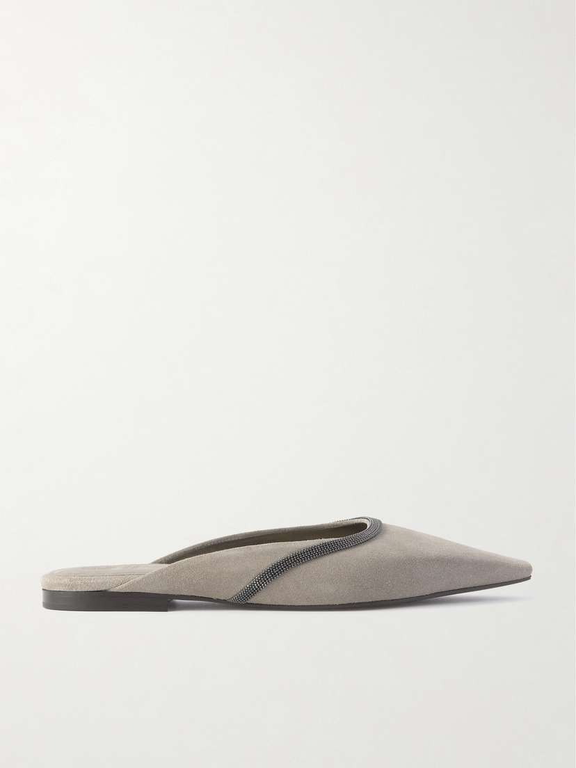Brunello Cucinelli Bead-embellished Suede Mules