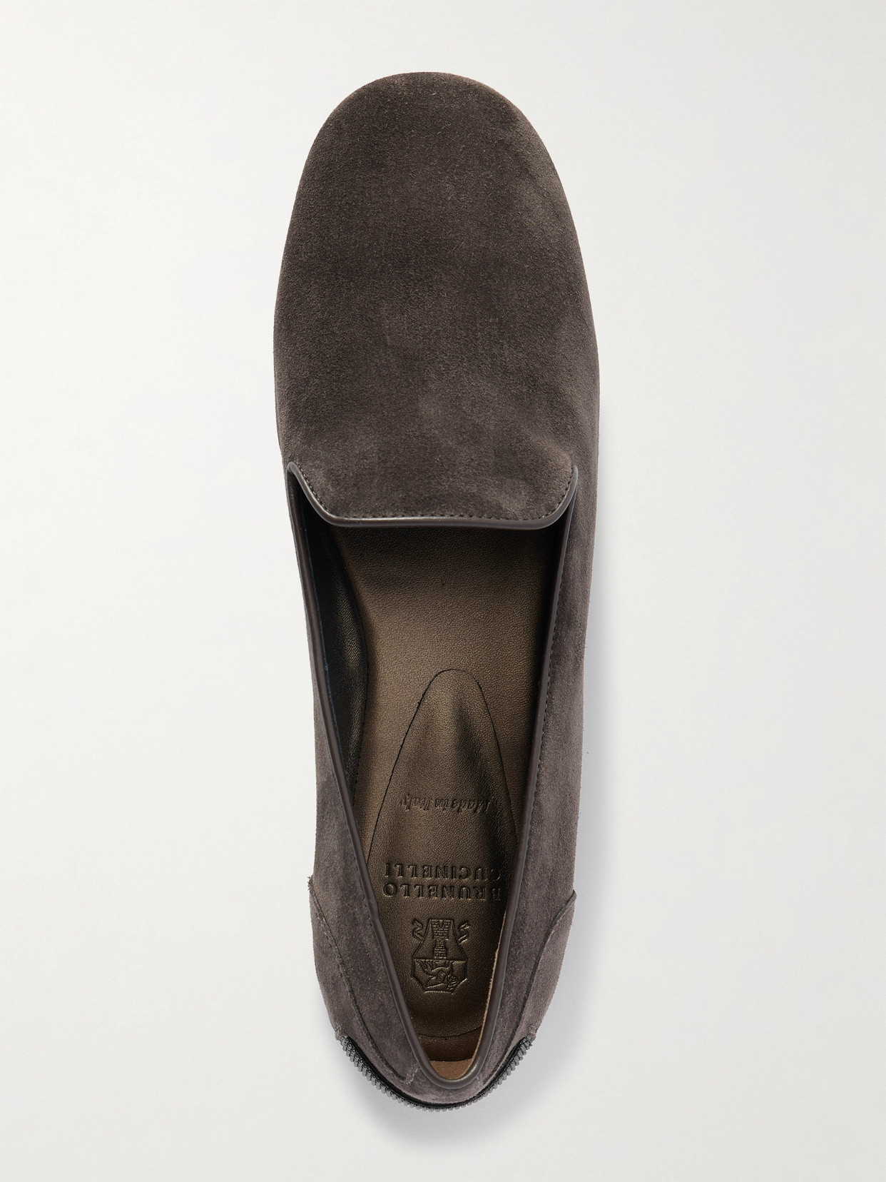 Brunello Cucinelli Bead-embellished Leather-trimmed Suede Ballet Flats