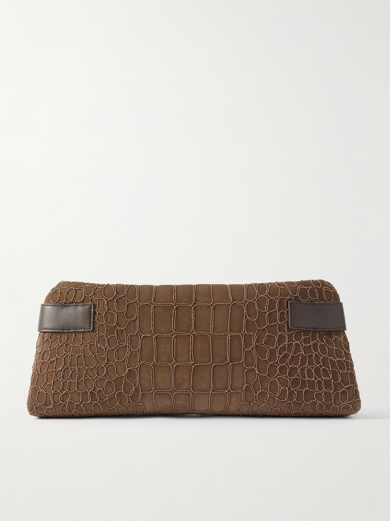 Brunello Cucinelli Leather-trimmed Bead-embellished Suede Clutch