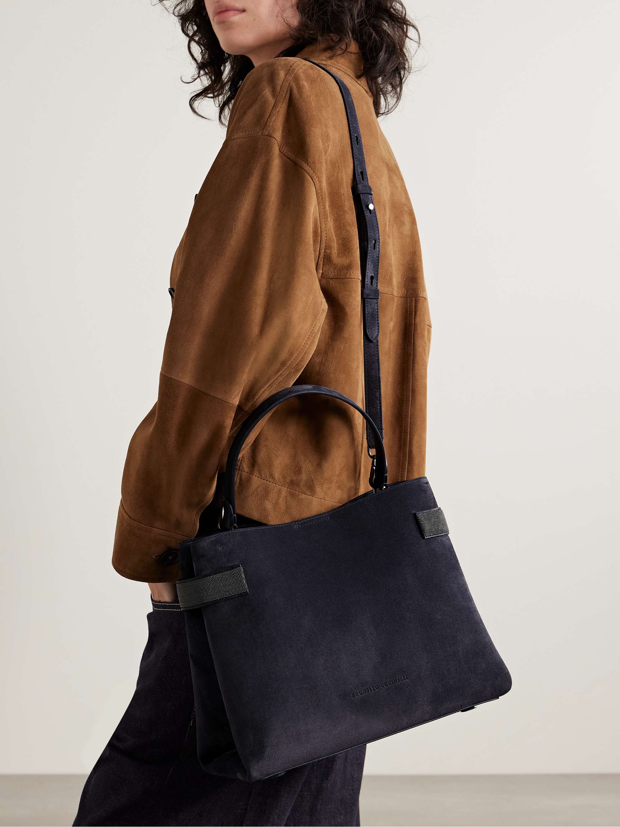BRUNELLO CUCINELLI 비즈 장식 스웨이드 숄더 백