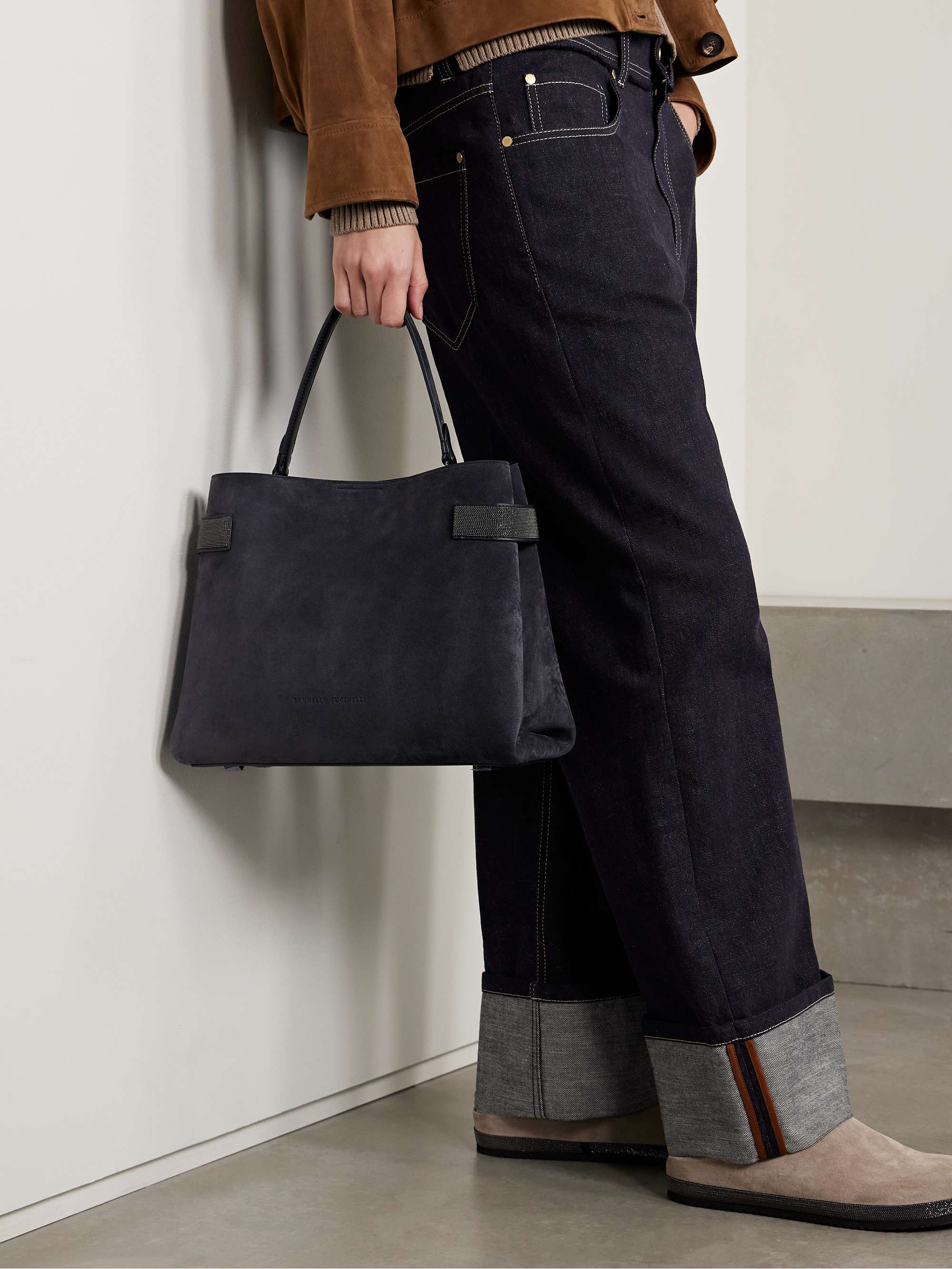 BRUNELLO CUCINELLI 비즈 장식 스웨이드 숄더 백
