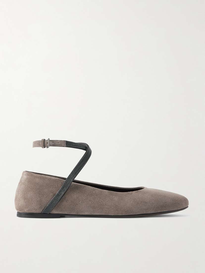 Brunello Cucinelli Embellished Suede Ballet Flats