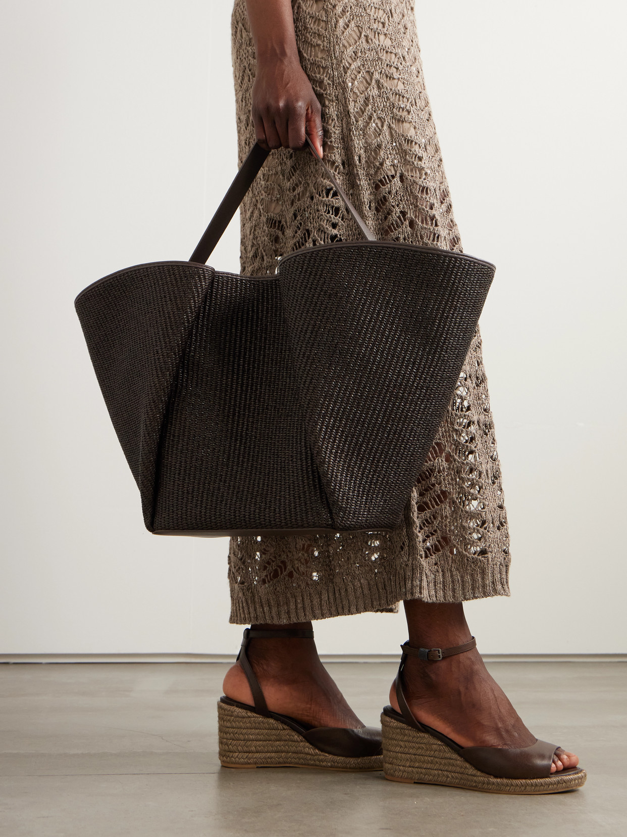 Brunello Cucinelli Leather-trimmed Raffia Tote