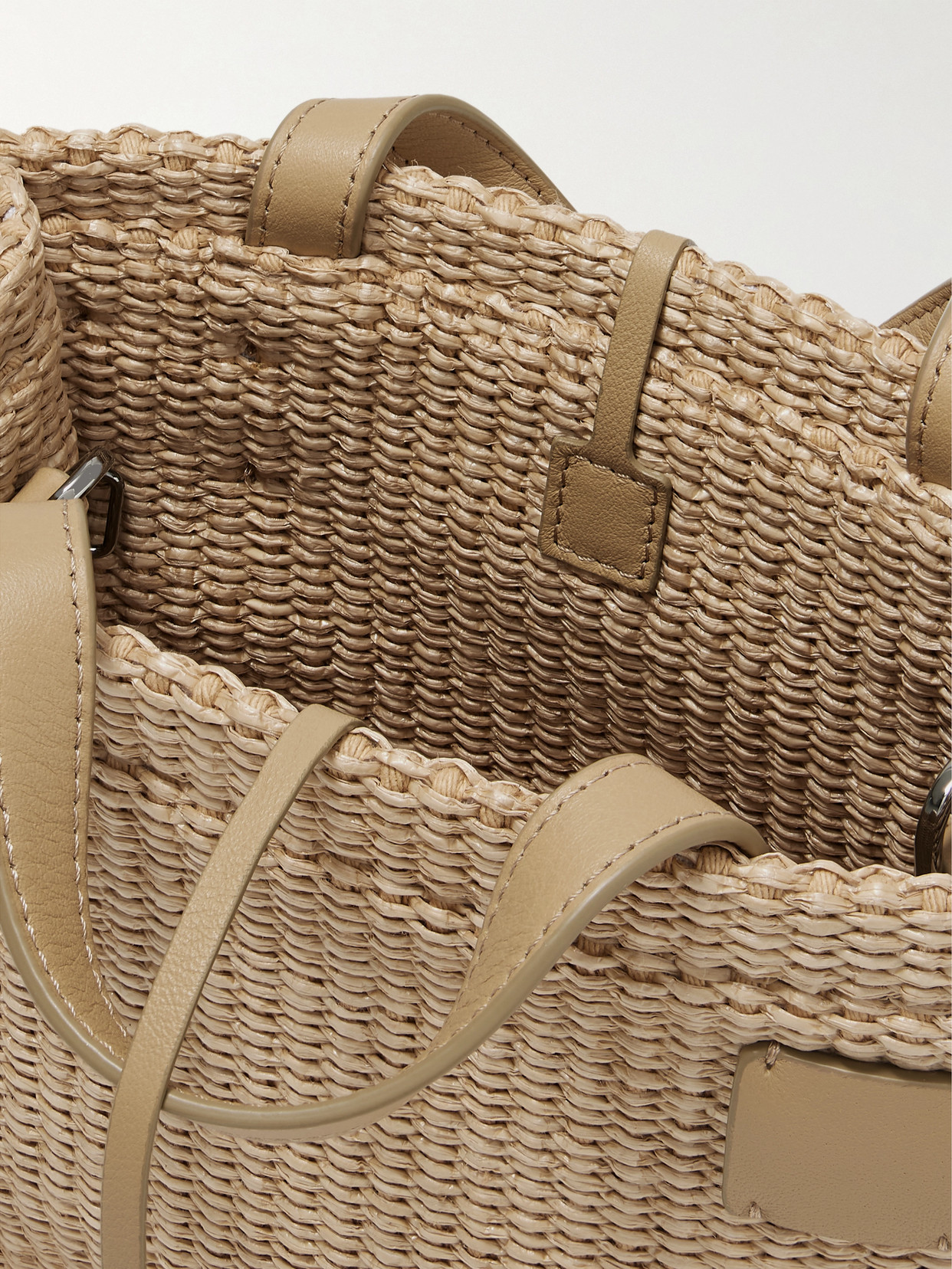 Shop Brunello Cucinelli Leather-trimmed Raffia Shoulder Bag