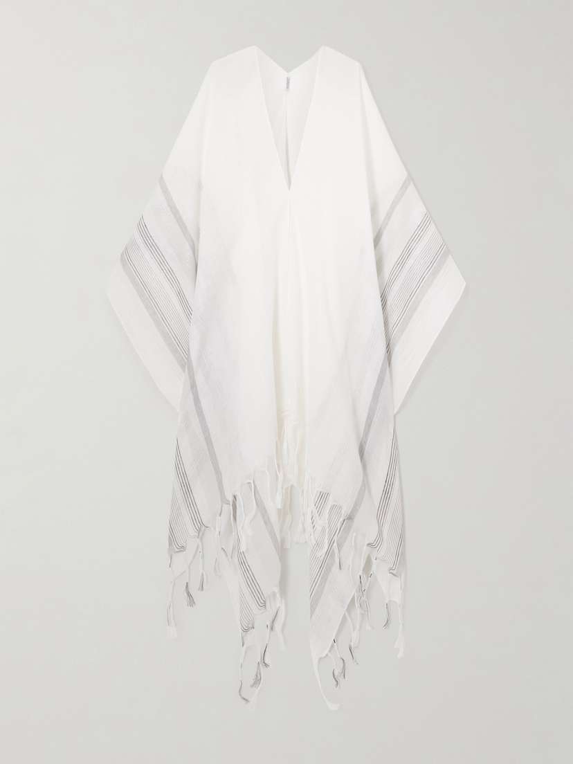 Brunello Cucinelli — Tasseled striped linen-blend wrap