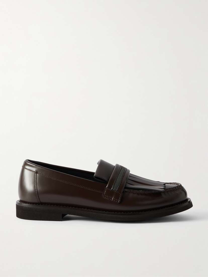 Brunello Cucinelli Bead-embellished Fringed Leather Loafers