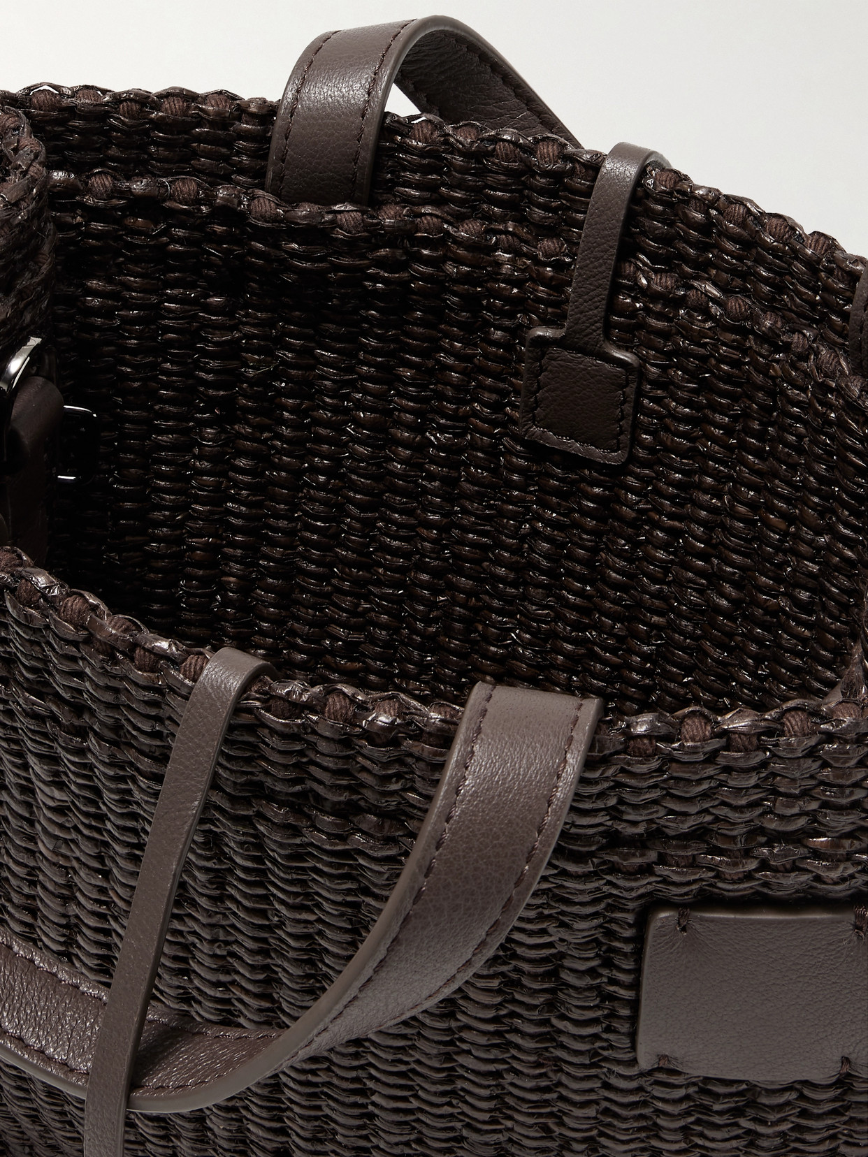 Shop Brunello Cucinelli Leather-trimmed Raffia Shoulder Bag