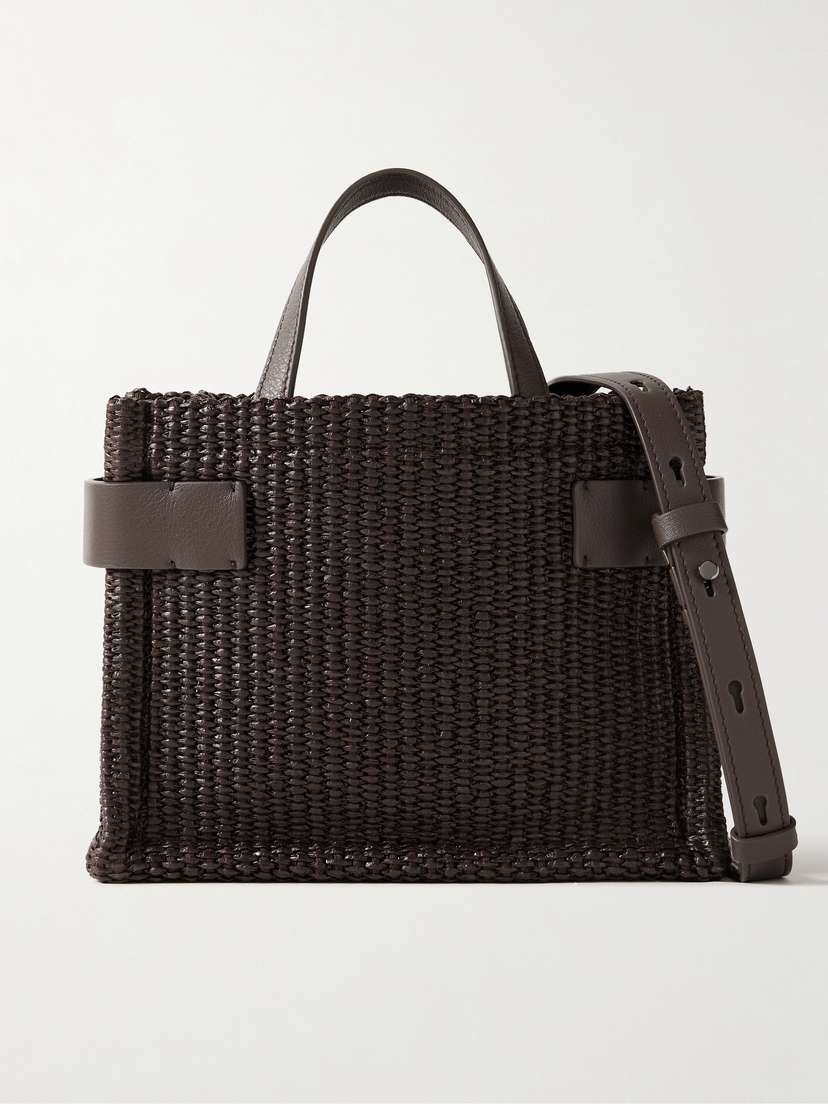 Brunello Cucinelli Leather-trimmed Raffia Shoulder Bag