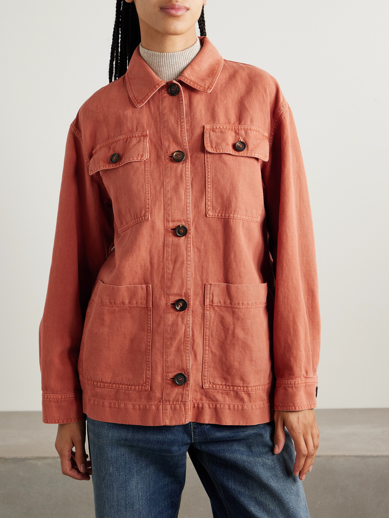 Brunello Cucinelli Cotton And Linen-blend Twill Jacket In Orange