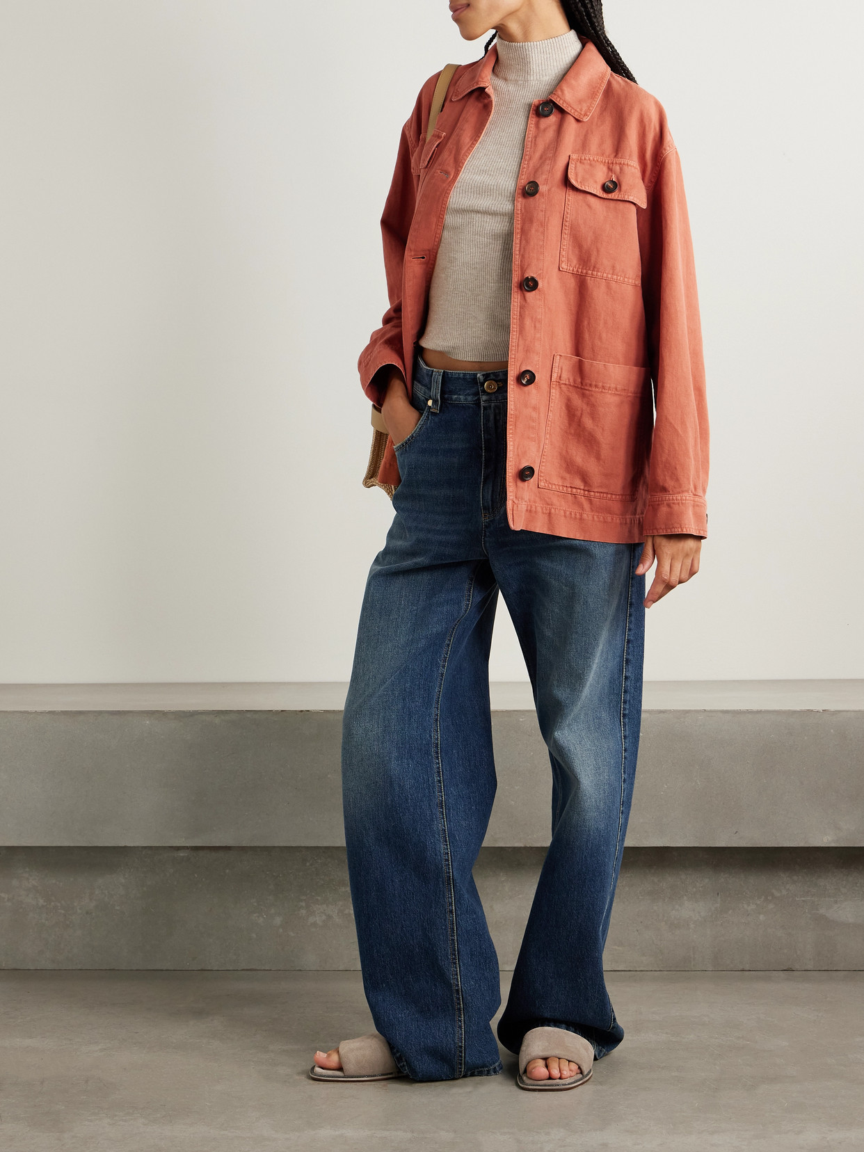 Brunello Cucinelli Cotton And Linen-blend Twill Jacket In Orange