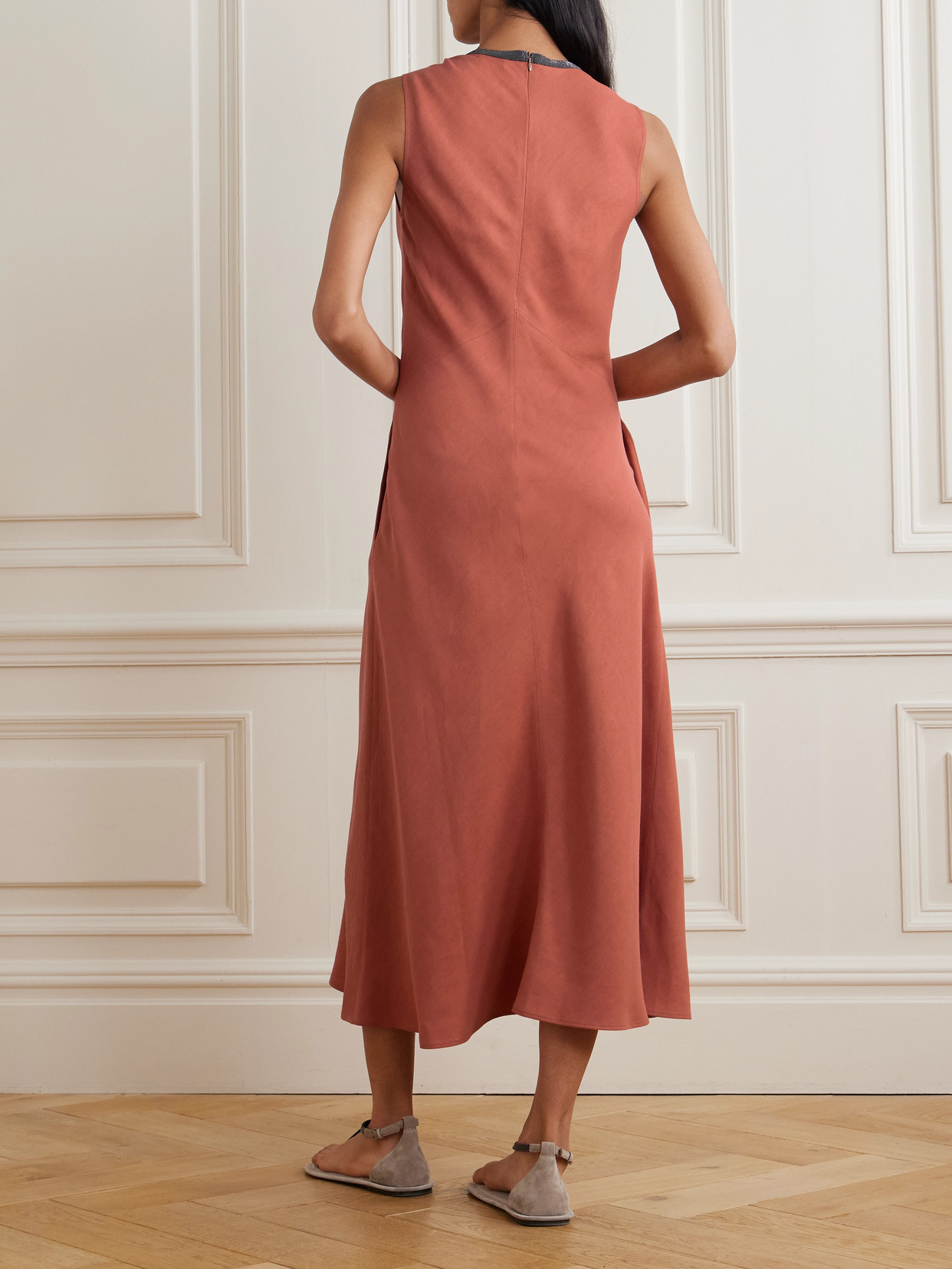 Brunello Cucinelli Bead-embellished Twill Midi Dress