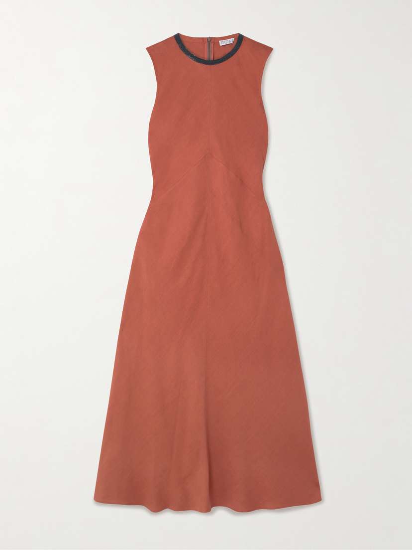 Brunello Cucinelli Bead-embellished Twill Midi Dress