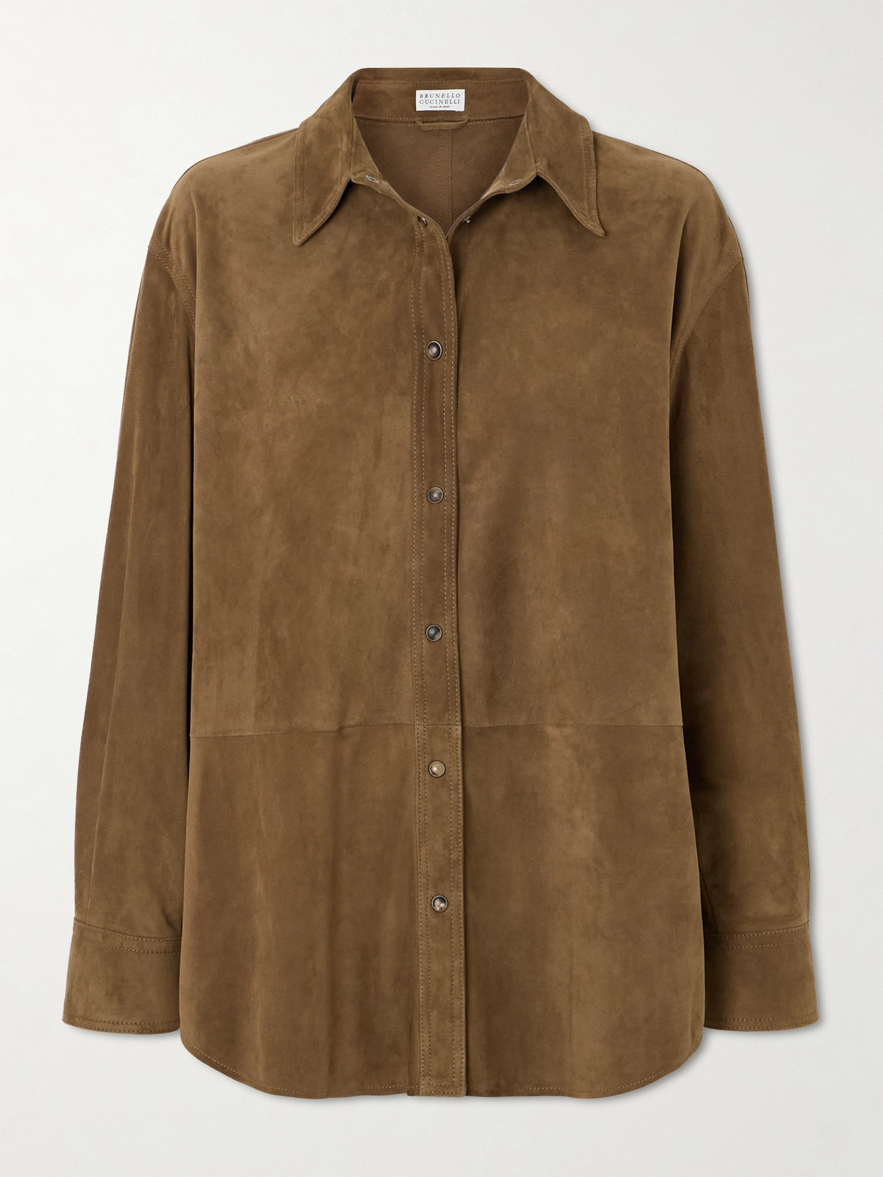 Brunello Cucinelli Bead-embellished Suede Shirt In Brown