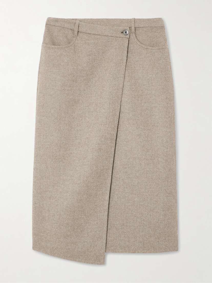 Brunello Cucinelli — Asymmetric brushed-wool midi wrap skirt