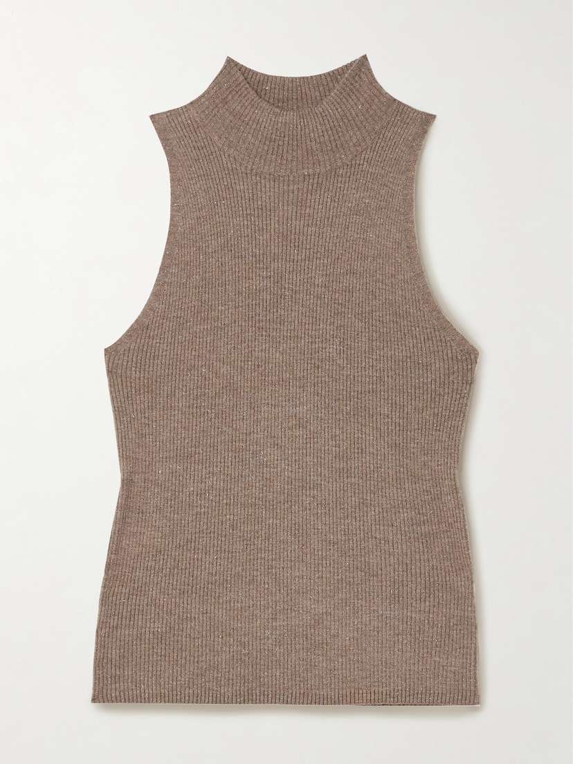 Brunello Cucinelli Metallic Ribbed-knit Turtleneck Tank