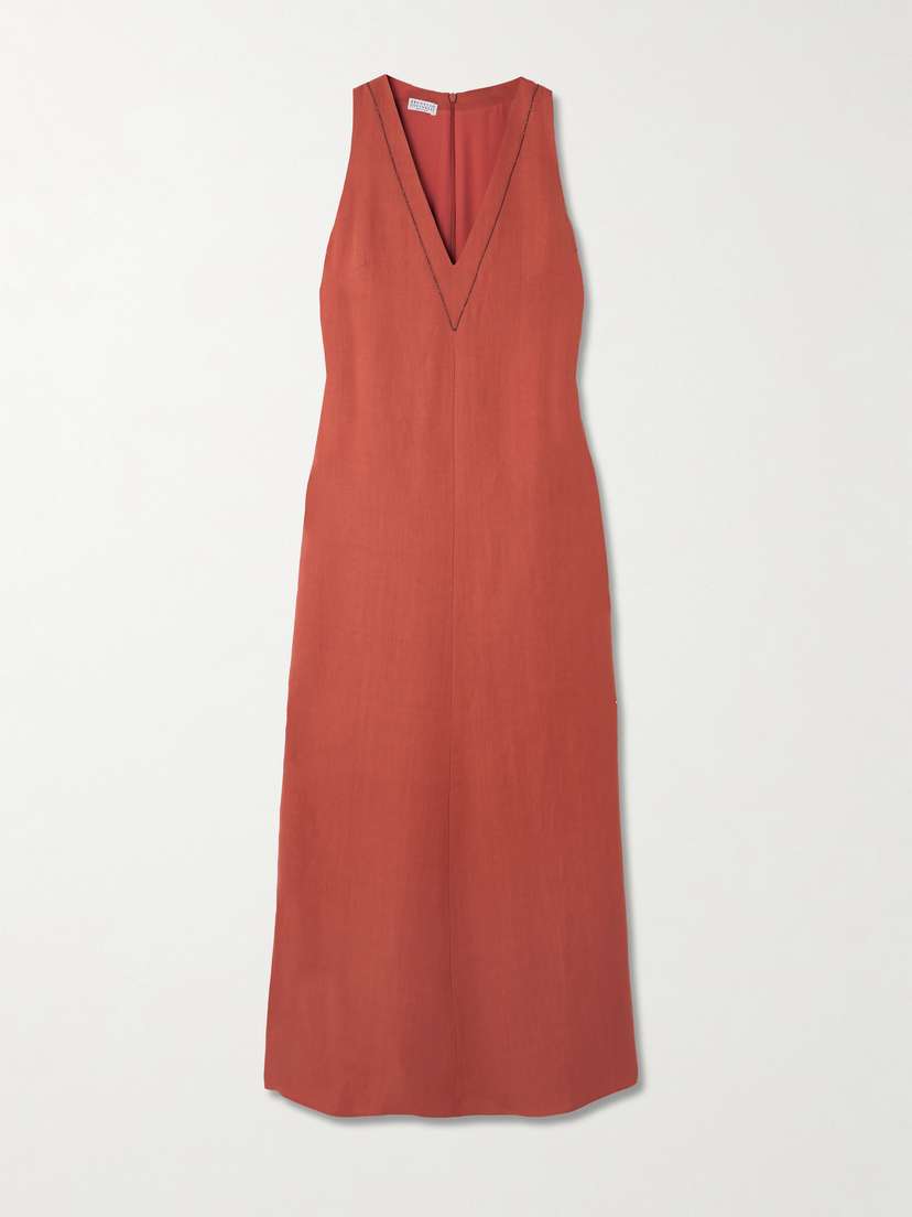 Brunello Cucinelli Bead-embellished Twill Midi Dress