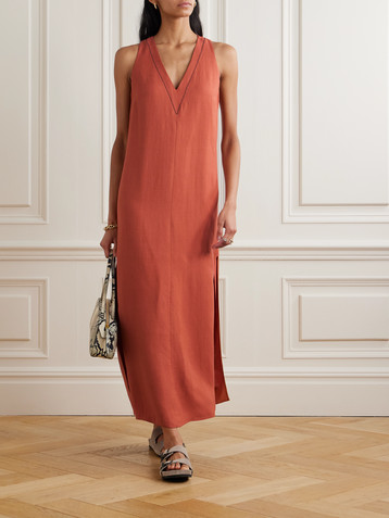 Brunello Cucinelli Bead-embellished twill midi dress