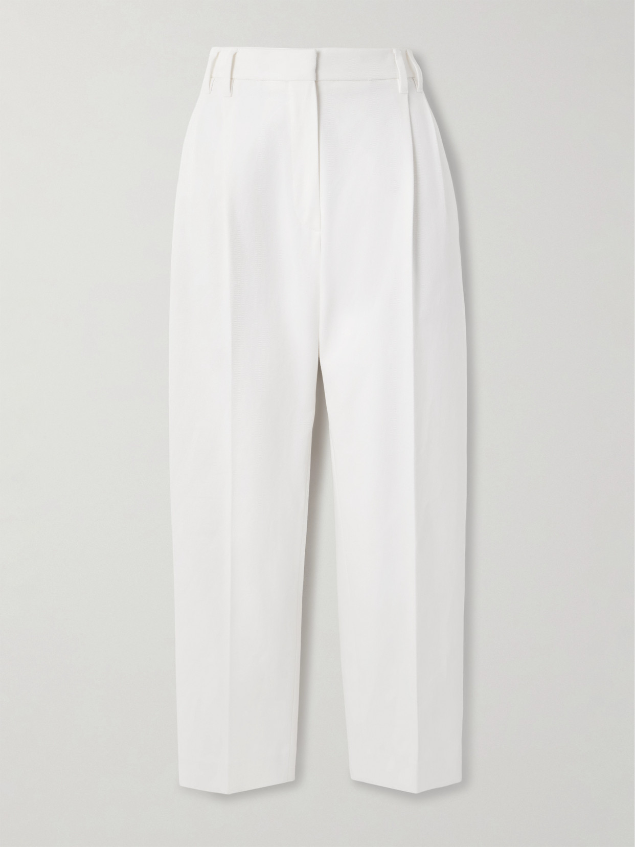 Brunello Cucinelli Pleated Cotton-blend Twill Tapered Pants In Off-white