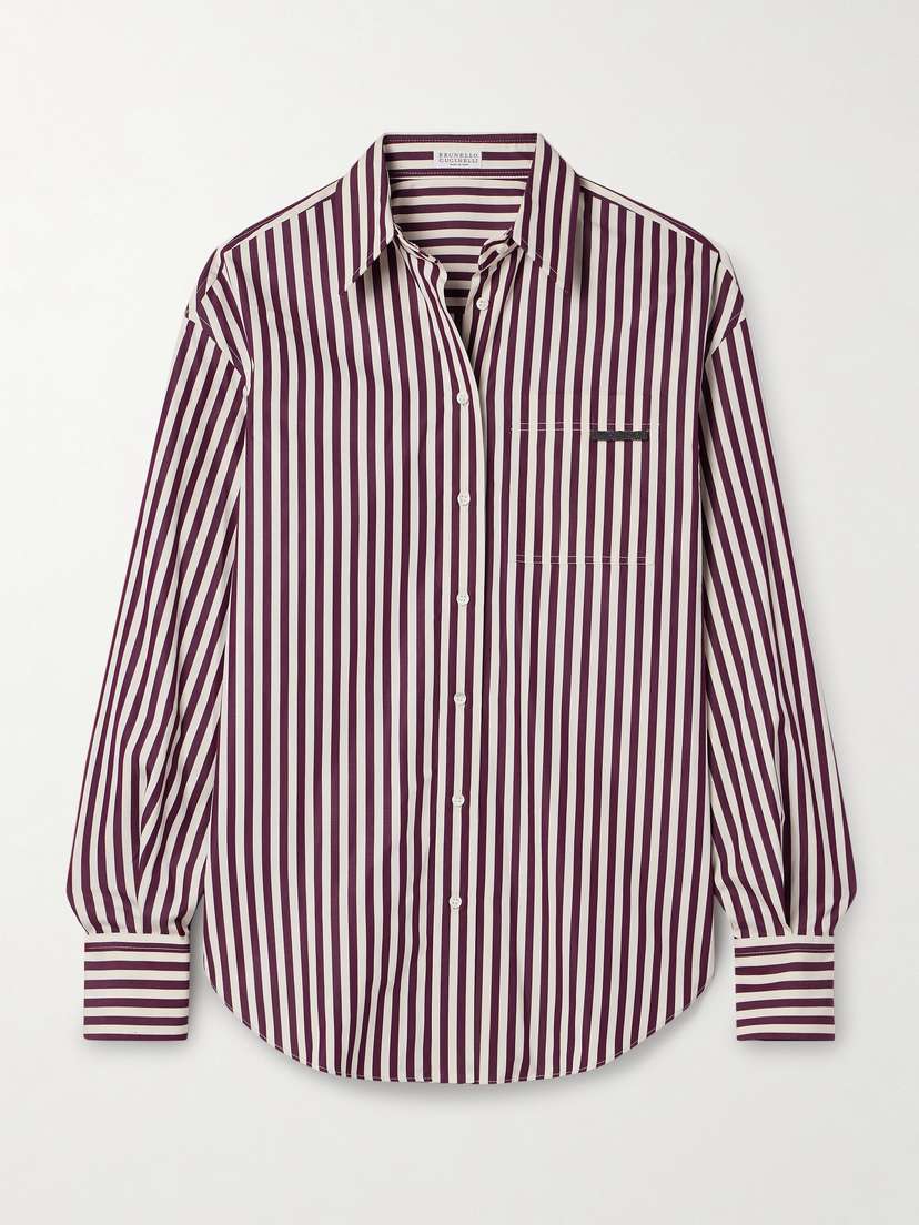 Brunello Cucinelli Bead-embellished Striped Cotton-sateen Shirt