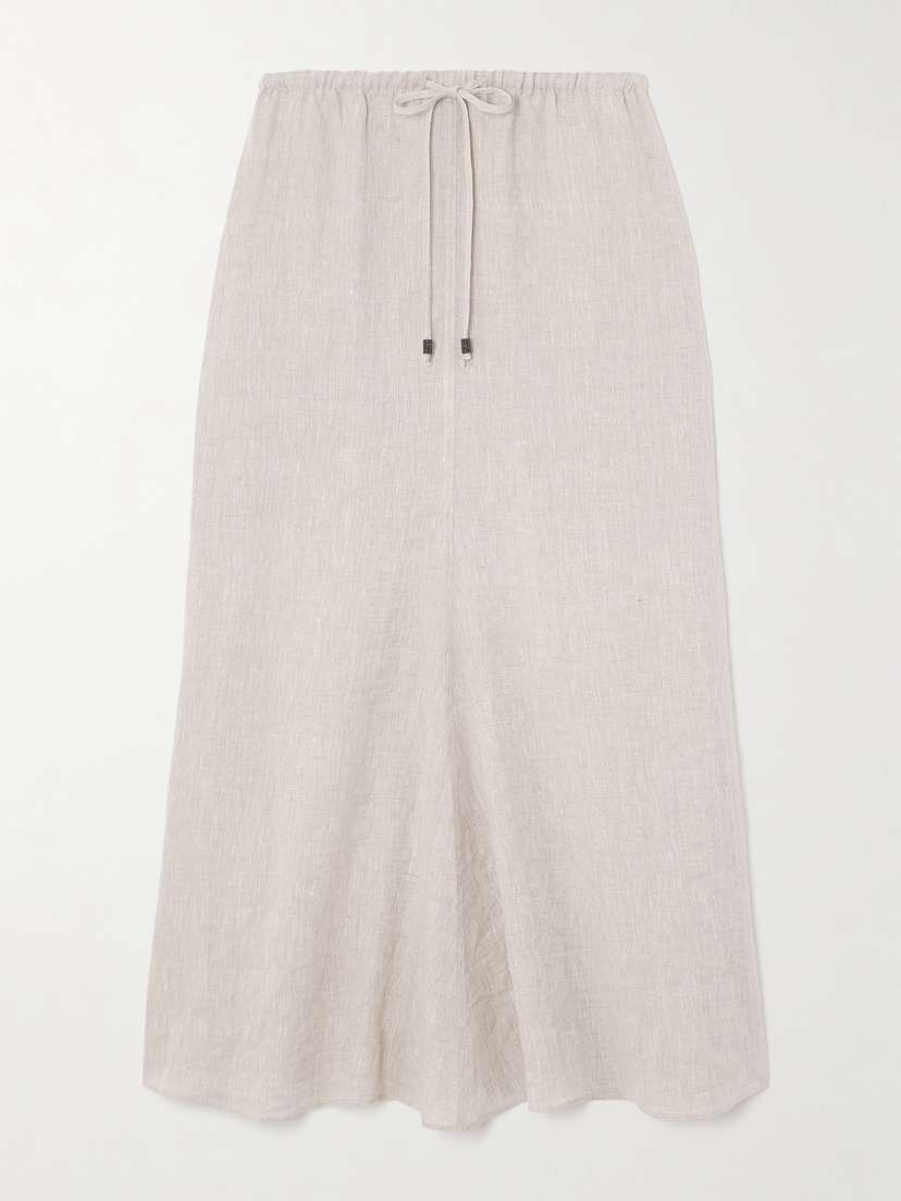 Brunello Cucinelli Bead-embellished Linen Midi Skirt