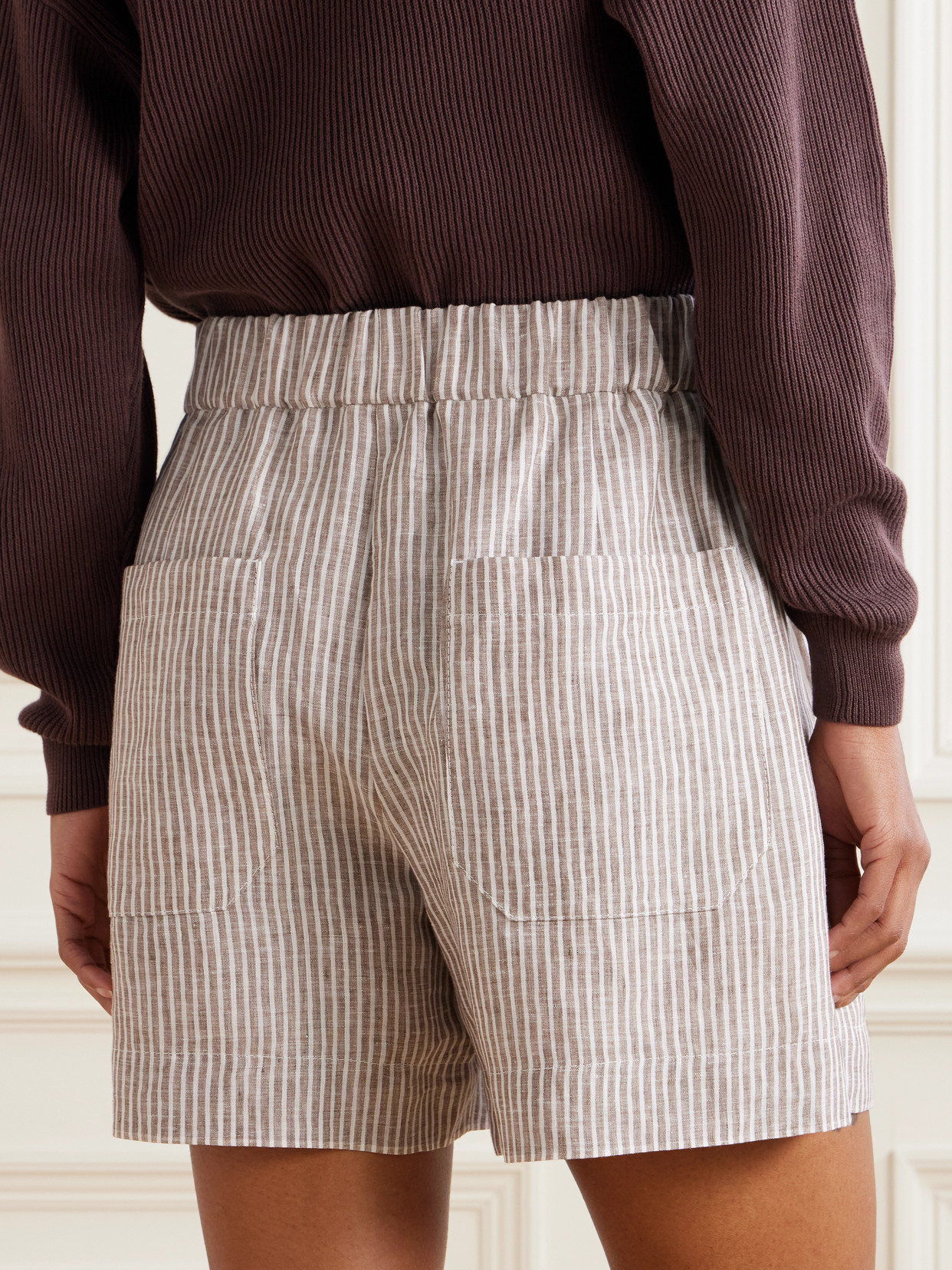 Brunello Cucinelli Striped Linen Shorts In Neutral