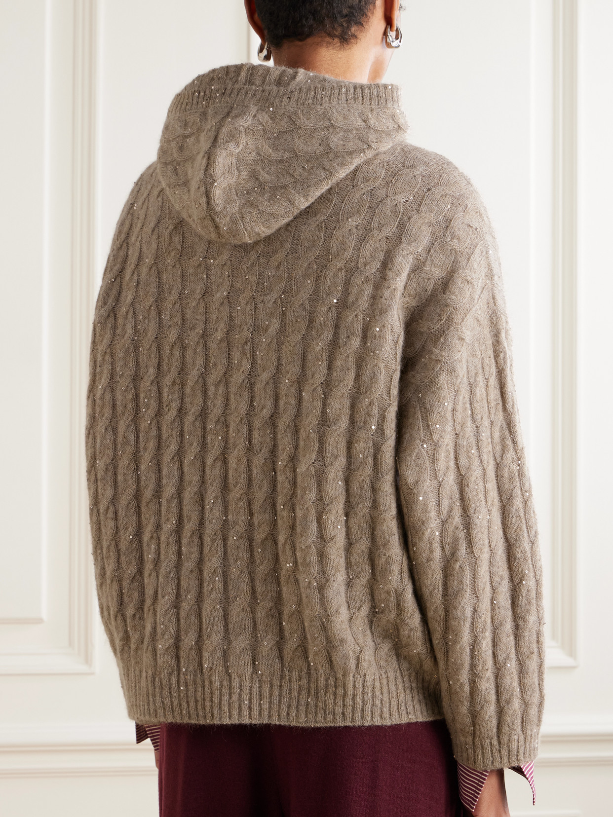 Brunello Cucinelli Hooded Sequin-embellished Cable-knit Sweater
