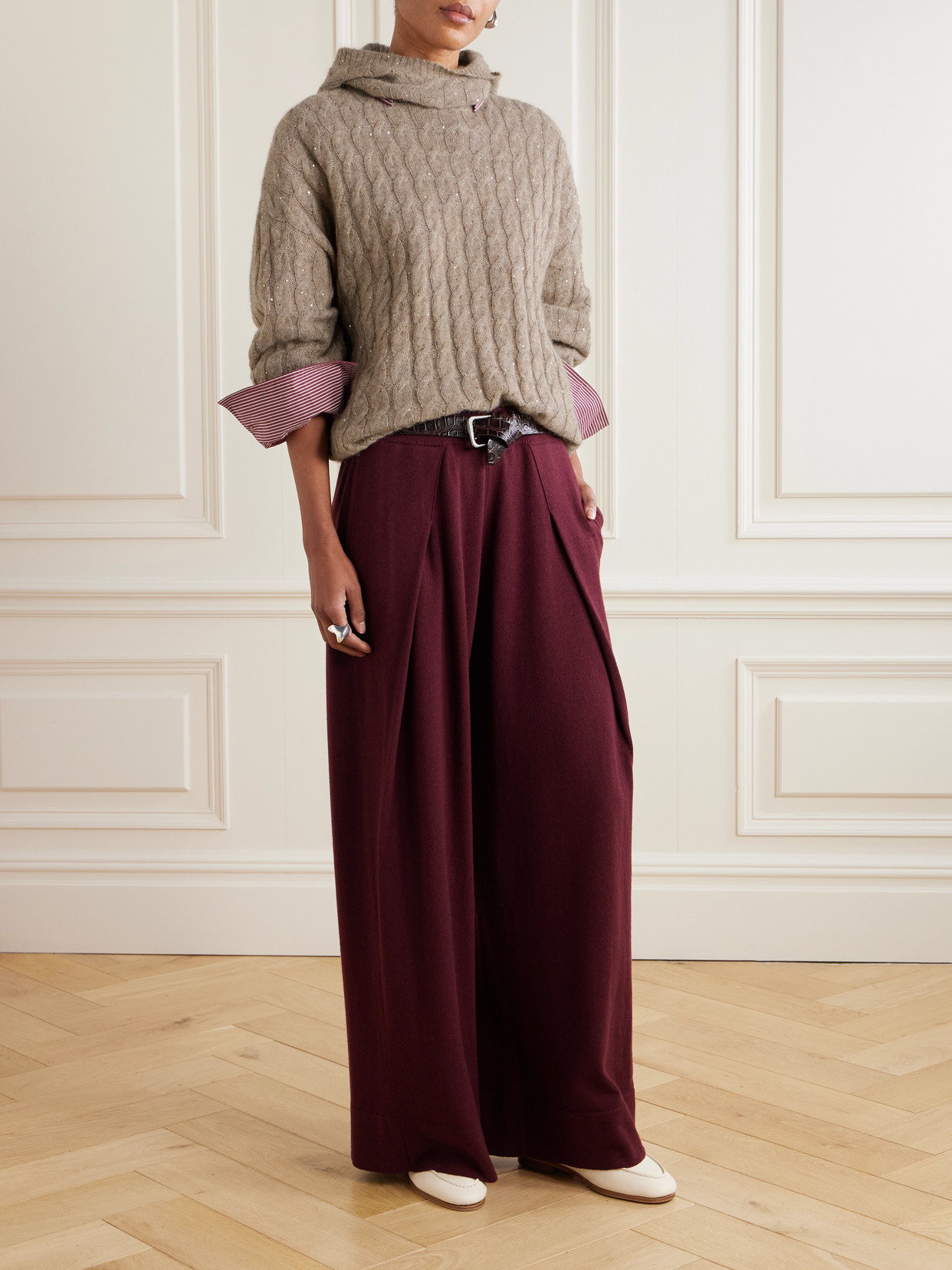 Brunello Cucinelli Hooded Sequin-embellished Cable-knit Sweater