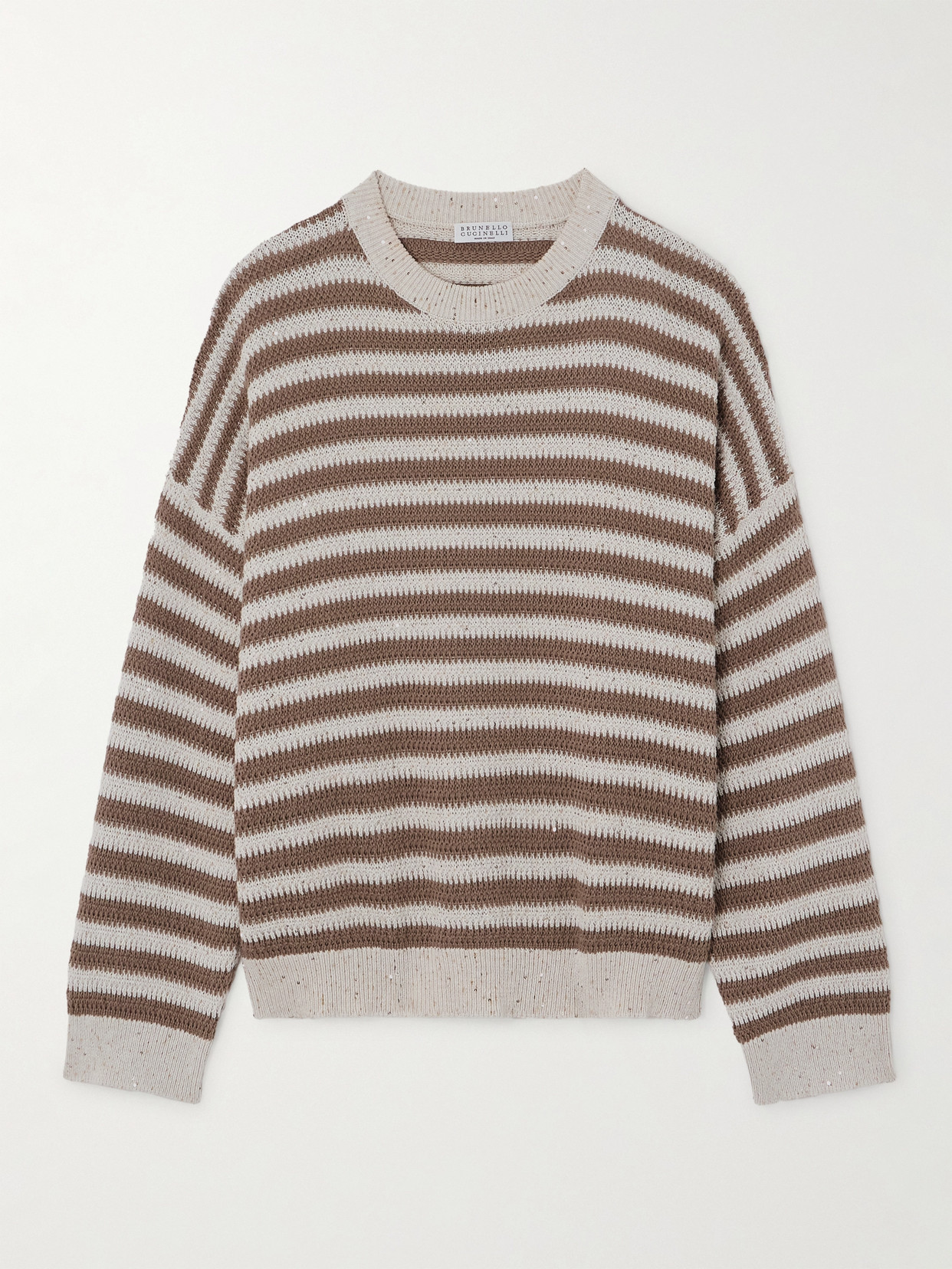 Brunello Cucinelli Sequin-embellished Striped Cotton-blend Sweater
