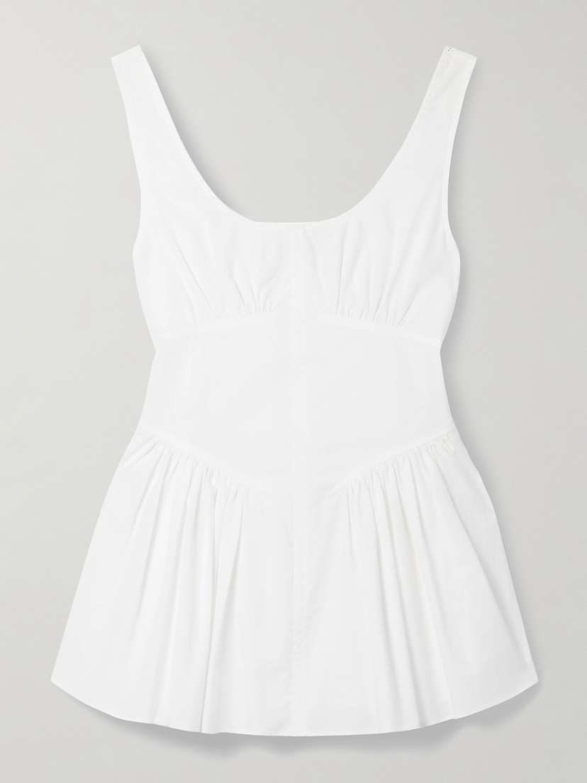 Proenza Schouler White Label Bader Gathered Stretch-cotton Poplin Peplum Top