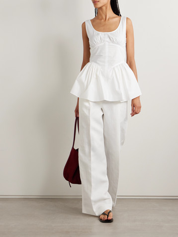 Proenza Schouler White Label Bader gathered stretch-cotton poplin peplum top
