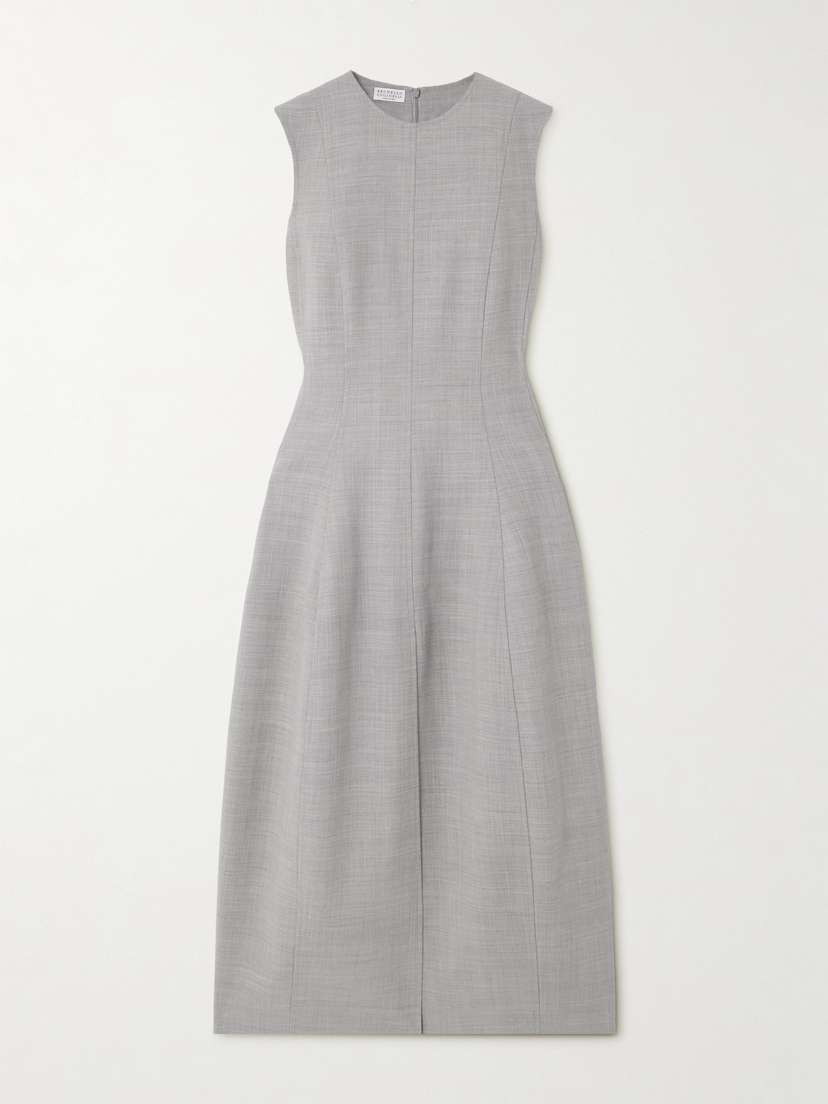 Brunello Cucinelli Paneled Wool Midi Dress - xx small