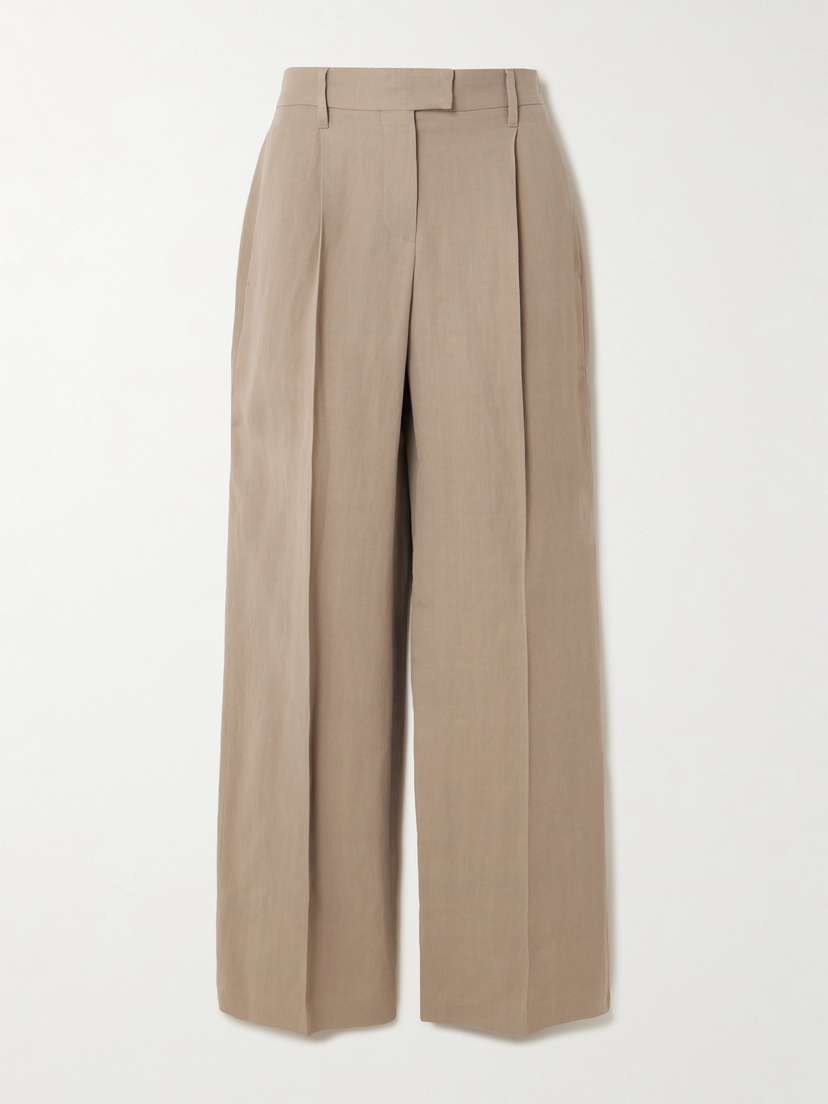 Brunello Cucinelli Bead-embellished Pleated Twill Wide-leg Pants