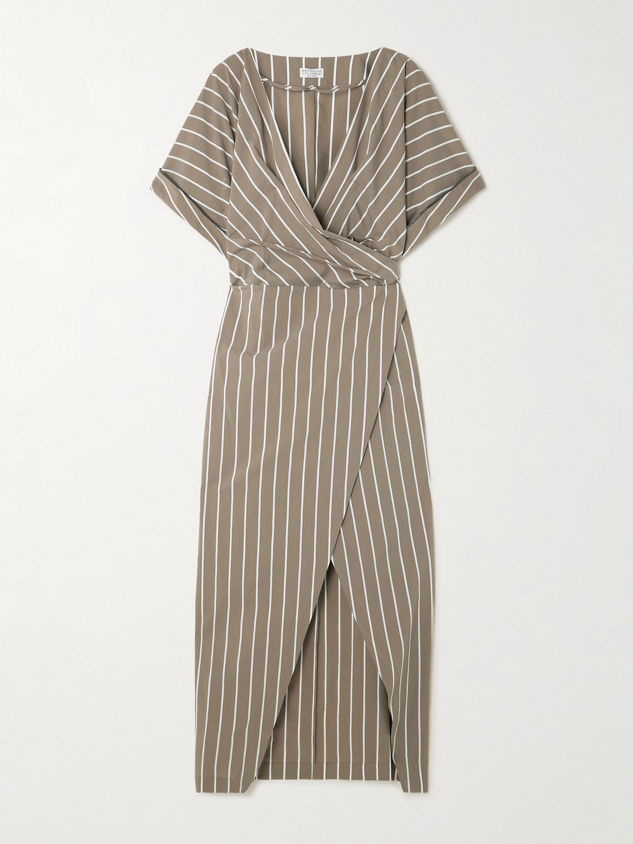 Brunello Cucinelli Striped Cotton-blend Poplin Wrap Midi Dress