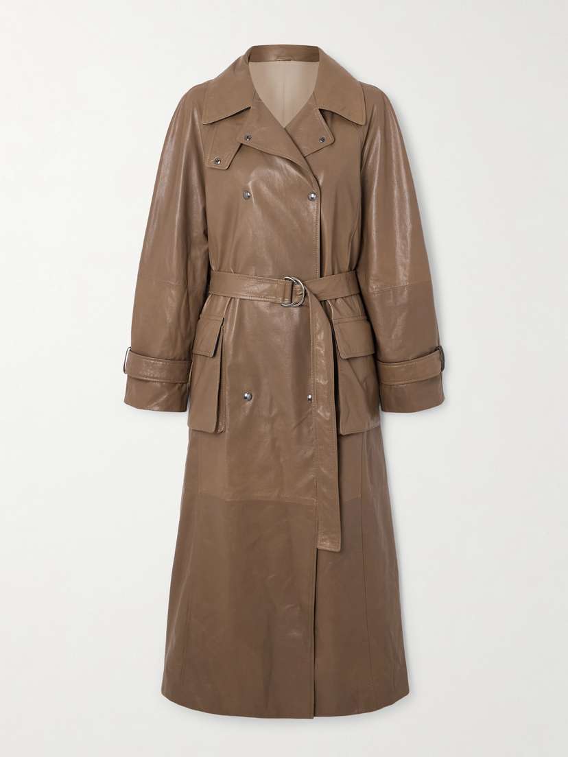 Brunello Cucinelli Bead-embellished Belted Double-breasted Leather Trench Coat