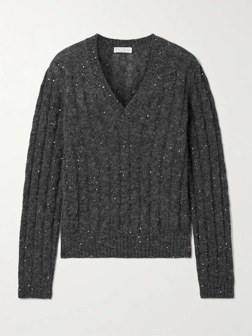 Brunello Cucinelli Sequin-embellished Cable-knit Sweater