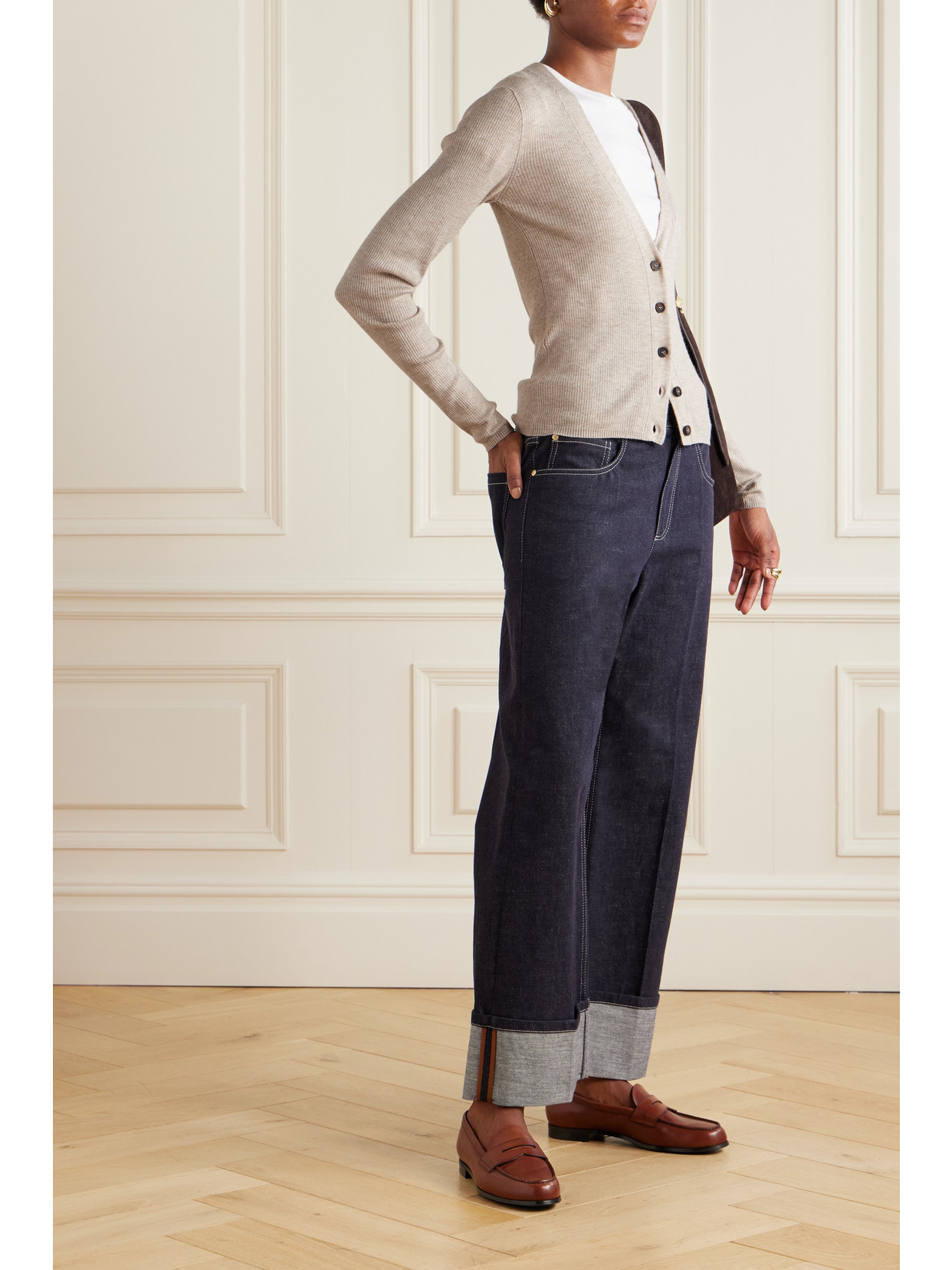 Brunello Cucinelli Plunging V-neck Sweater With Sequin Embellishments In Neutrals