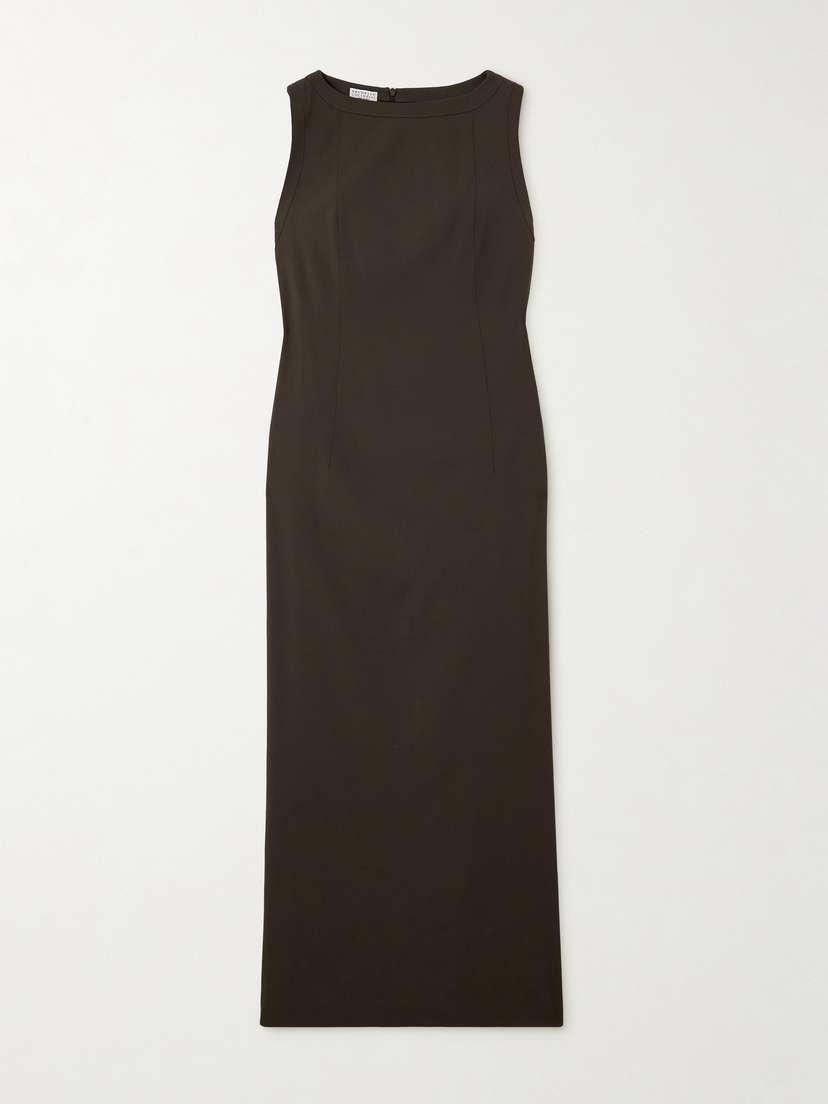 Brunello Cucinelli Bead-embellished Wool-blend Twill Maxi Dress