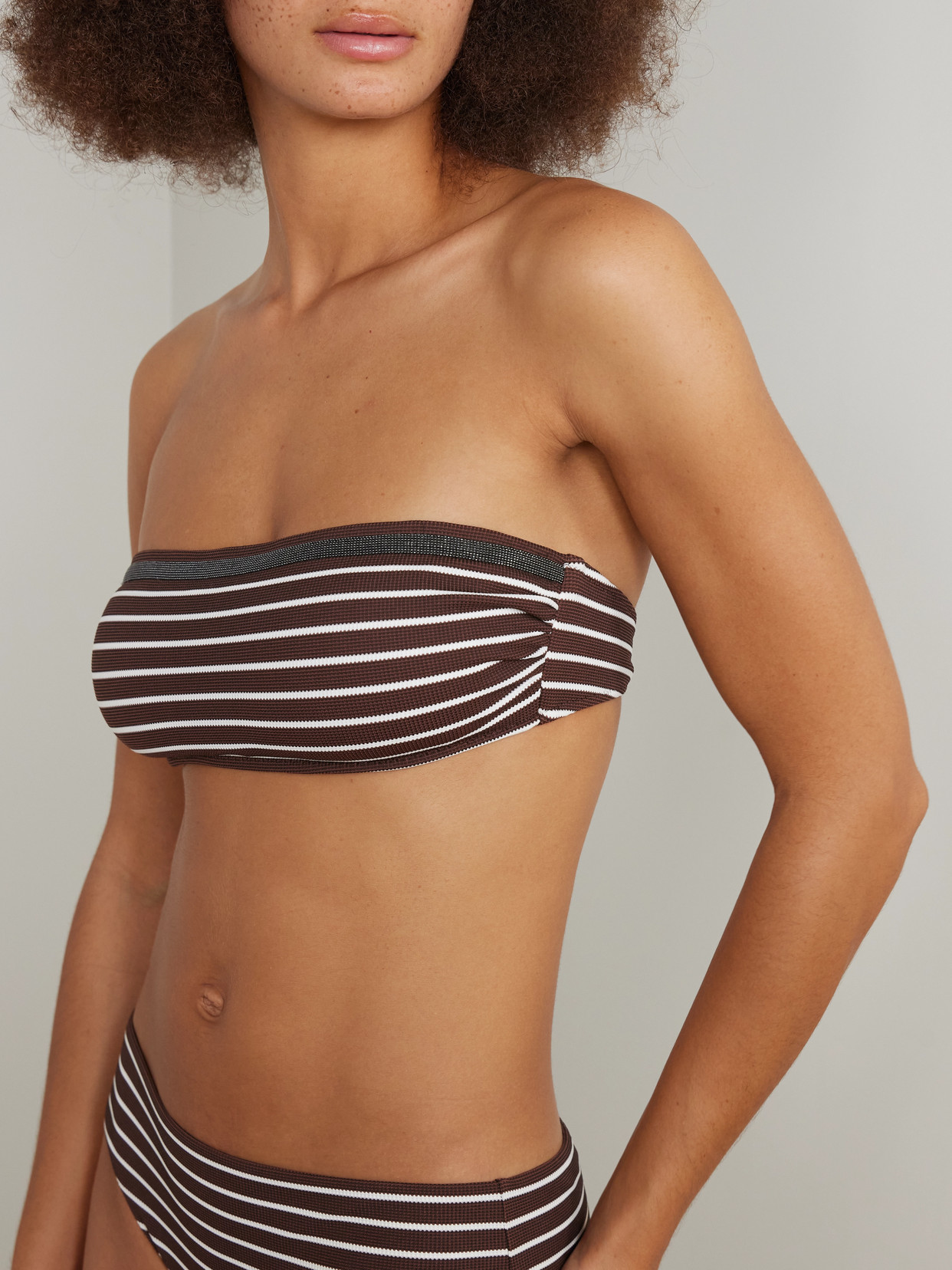 Brunello Cucinelli Striped Woven Halterneck Bikini Top