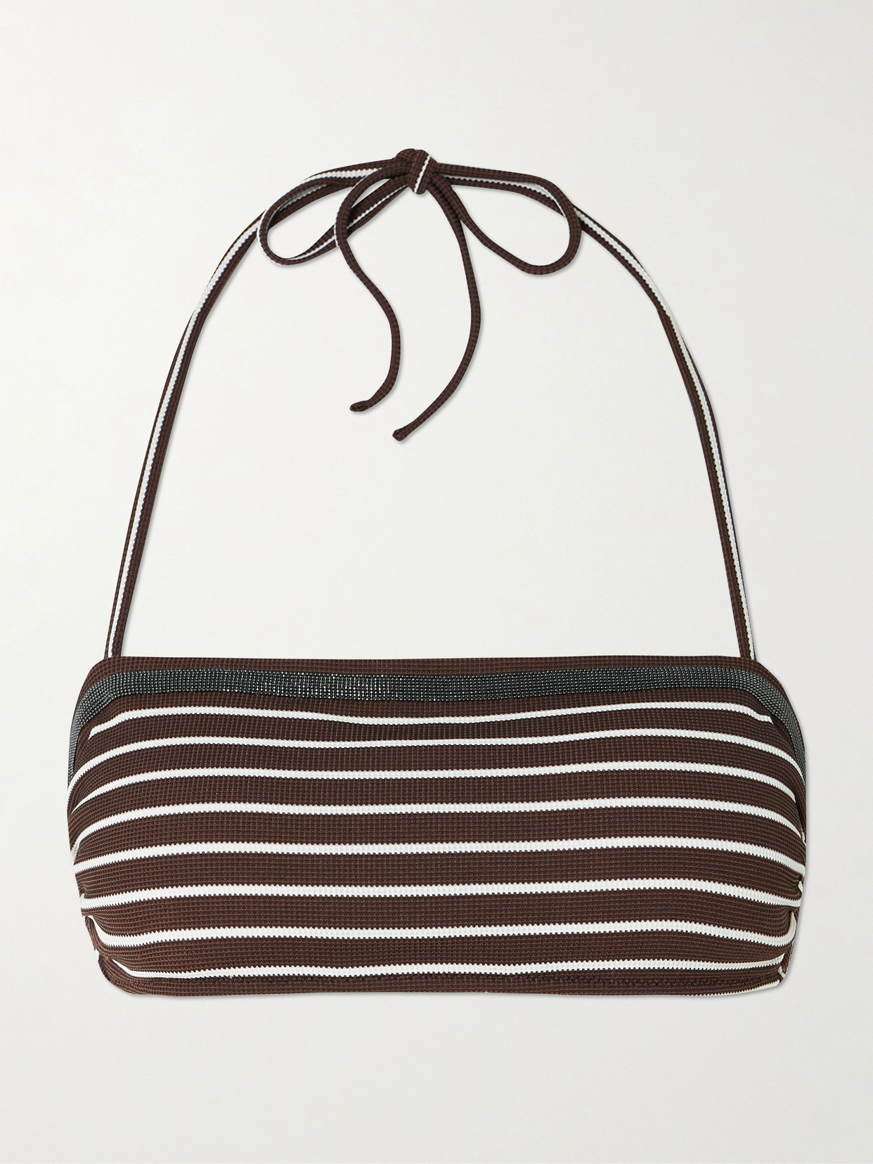Brunello Cucinelli Striped Woven Halterneck Bikini Top