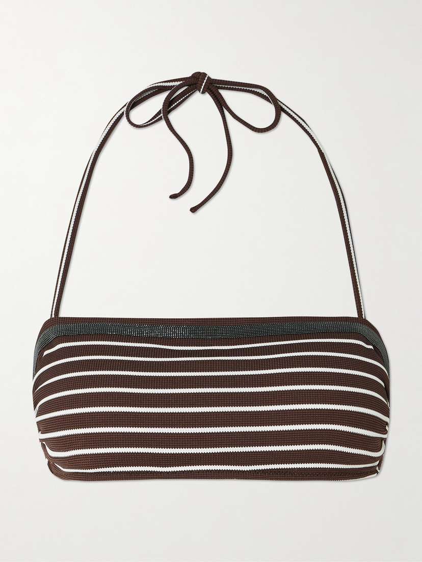 Brunello Cucinelli Striped Woven Halterneck Bikini Top
