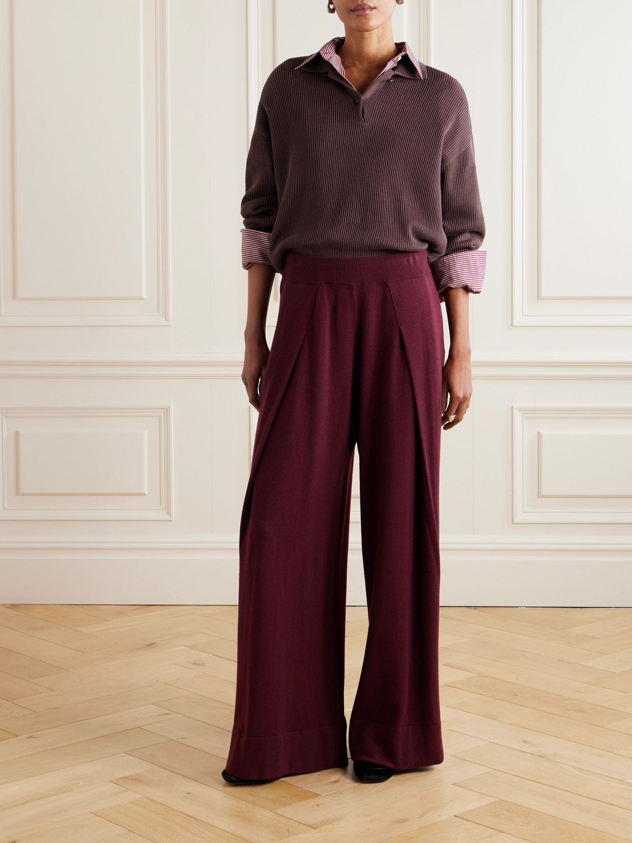 Brunello Cucinelli Pleated Wool, Cashmere And Silk-blend Wide-leg Pants