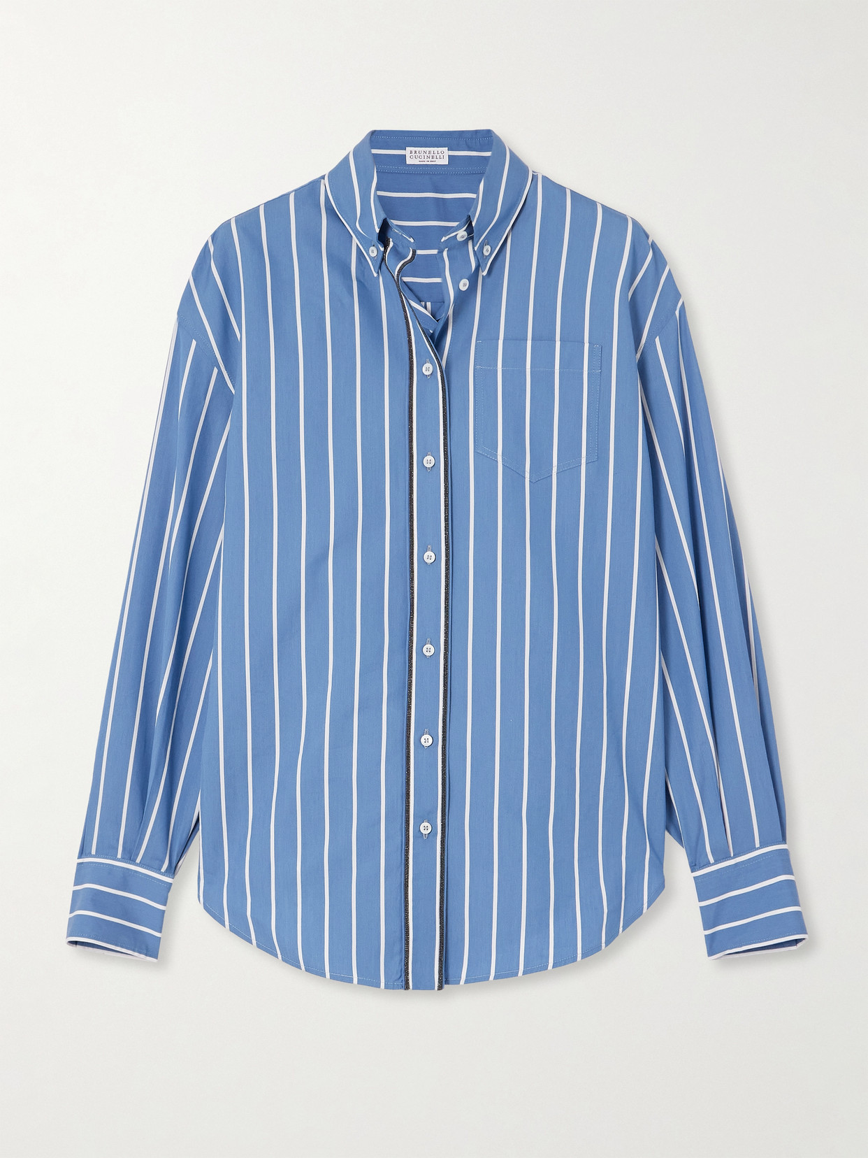 Brunello Cucinelli Bead-embellished Striped Cotton And Silk-blend Poplin Shirt