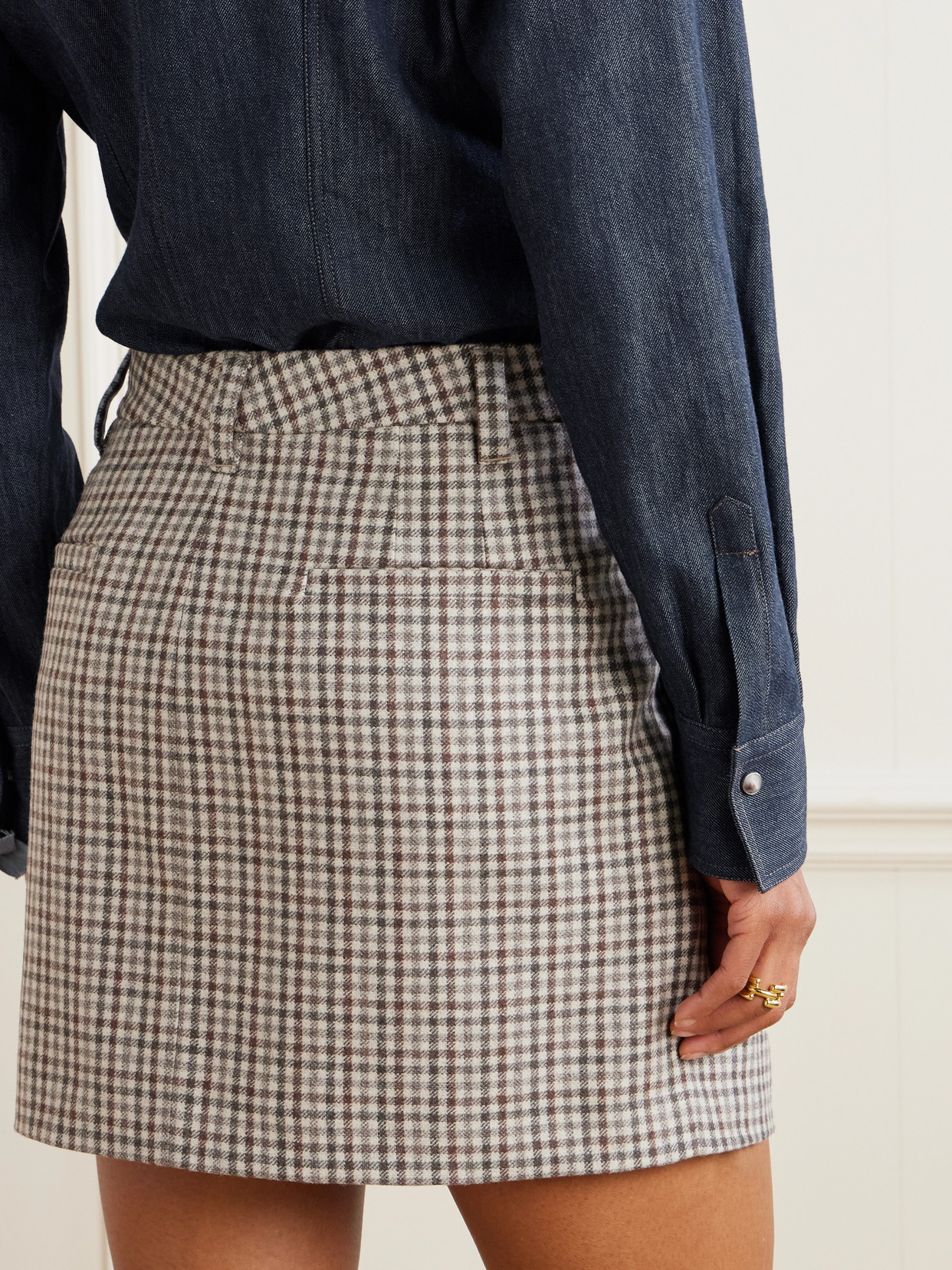 Brunello Cucinelli Pleated Checked Wool Mini Skirt In Gray